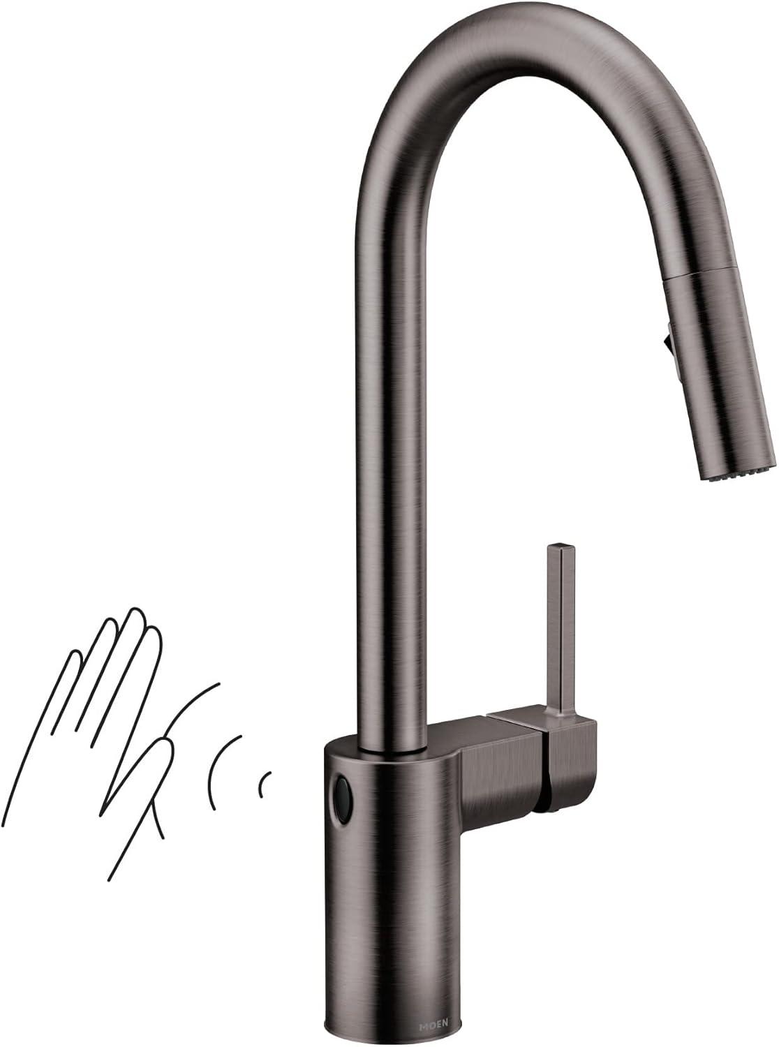 image:imageMoen Align Spot Resist Stainless Motionsense Wave Sensor Touchless OneHandle High Arc Spring Pulldown Kitchen Faucet with Sprayer 5923EWSRSBlack Stainless