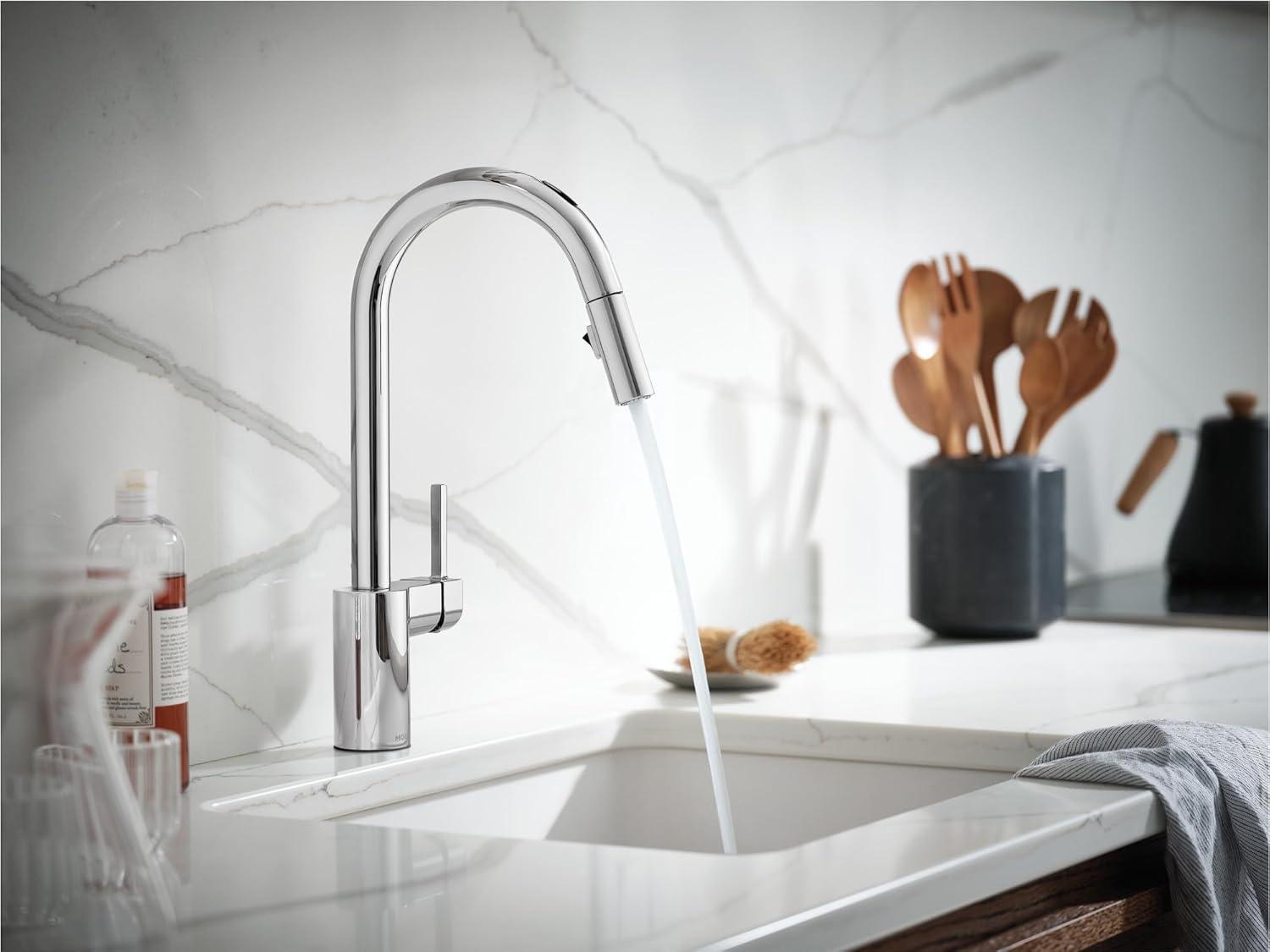 image:imageMoen Align Spot Resist Stainless Motionsense Wave Sensor Touchless OneHandle High Arc Spring Pulldown Kitchen Faucet with Sprayer 5923EWSRSChrome