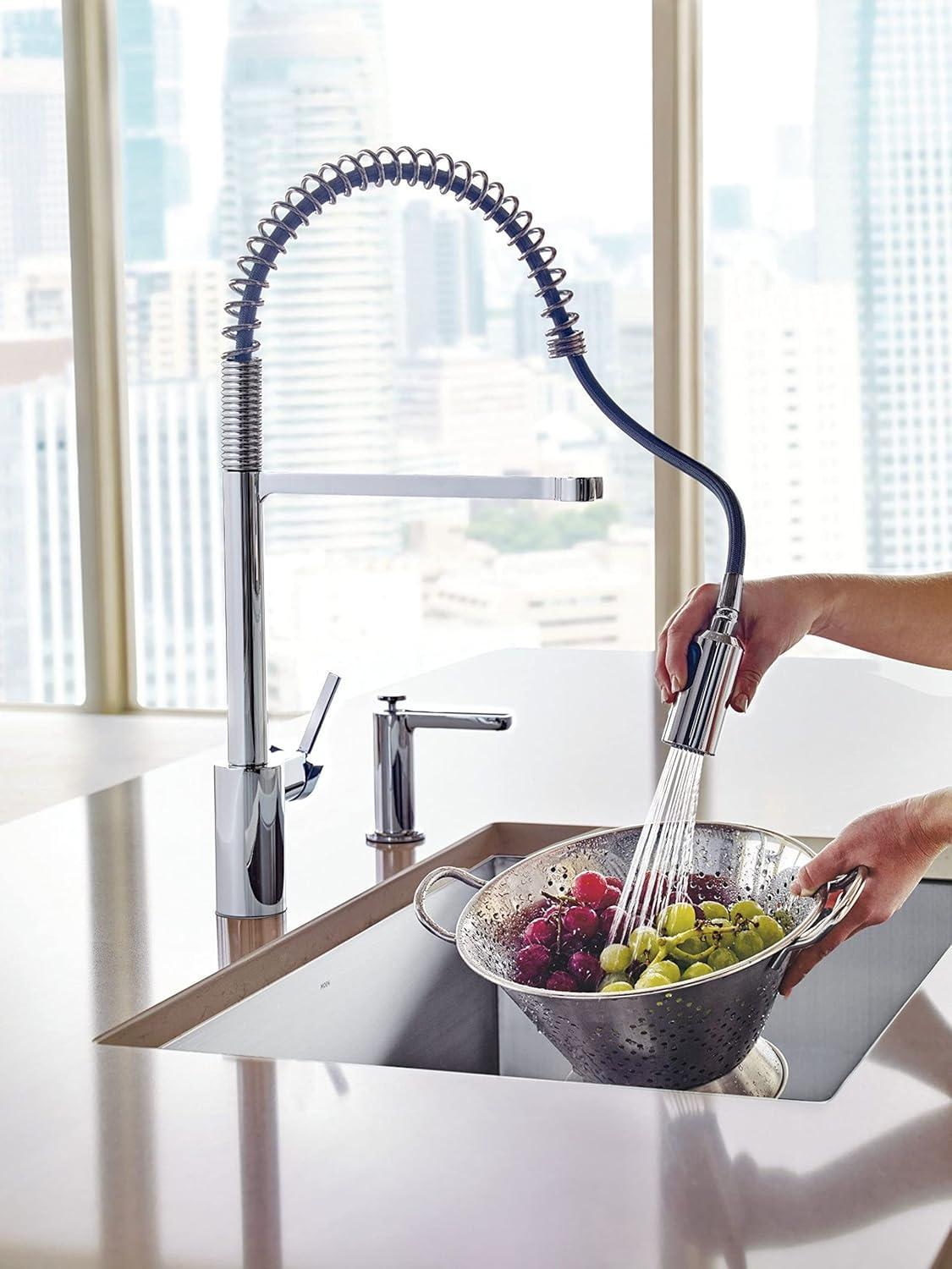 image:imageMoen Align Spot Resist Stainless Motionsense Wave Sensor Touchless OneHandle High Arc Spring Pulldown Kitchen Faucet with Sprayer 5923EWSRSChrome