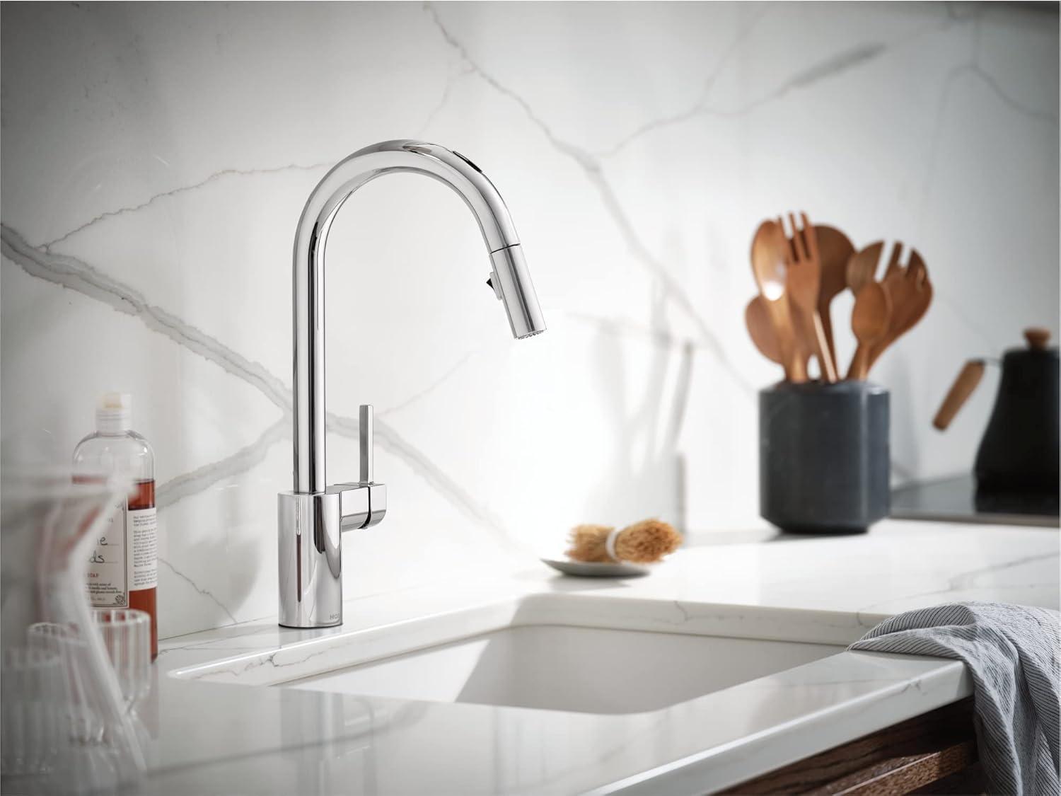 image:imageMoen Align Spot Resist Stainless Motionsense Wave Sensor Touchless OneHandle High Arc Spring Pulldown Kitchen Faucet with Sprayer 5923EWSRSChrome