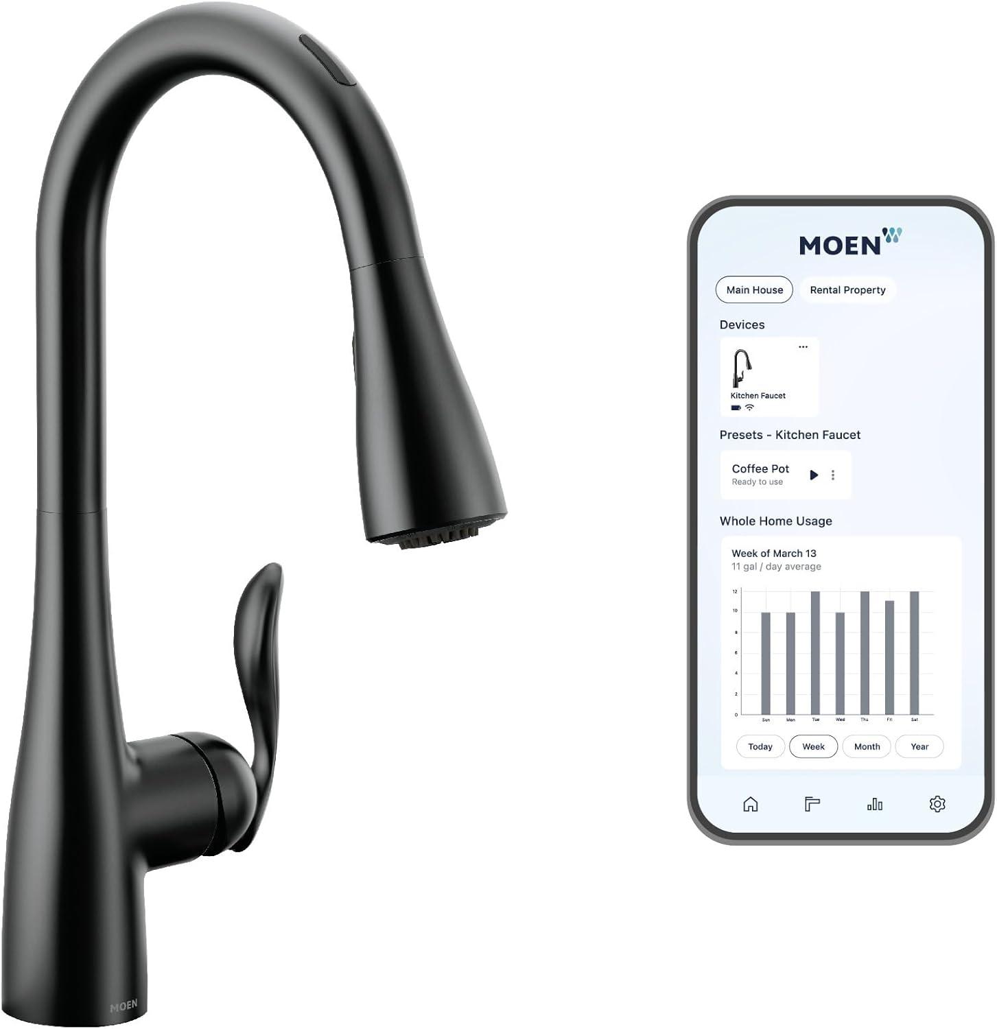 image:imageMoen Arbor Spot Resist Stainless Motionsense Wave Sensor Touchless OneHandle Single Hole Kitchen Sink Faucet 7594EWSRSMatte Black