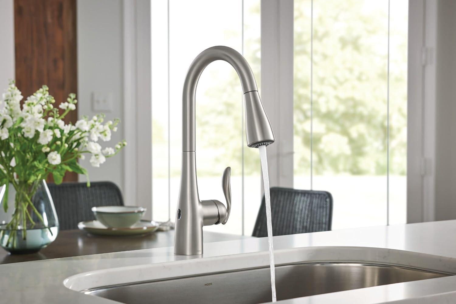image:imageMoen Arbor Spot Resist Stainless Motionsense Wave Sensor Touchless OneHandle Single Hole Kitchen Sink Faucet 7594EWSRSStainless