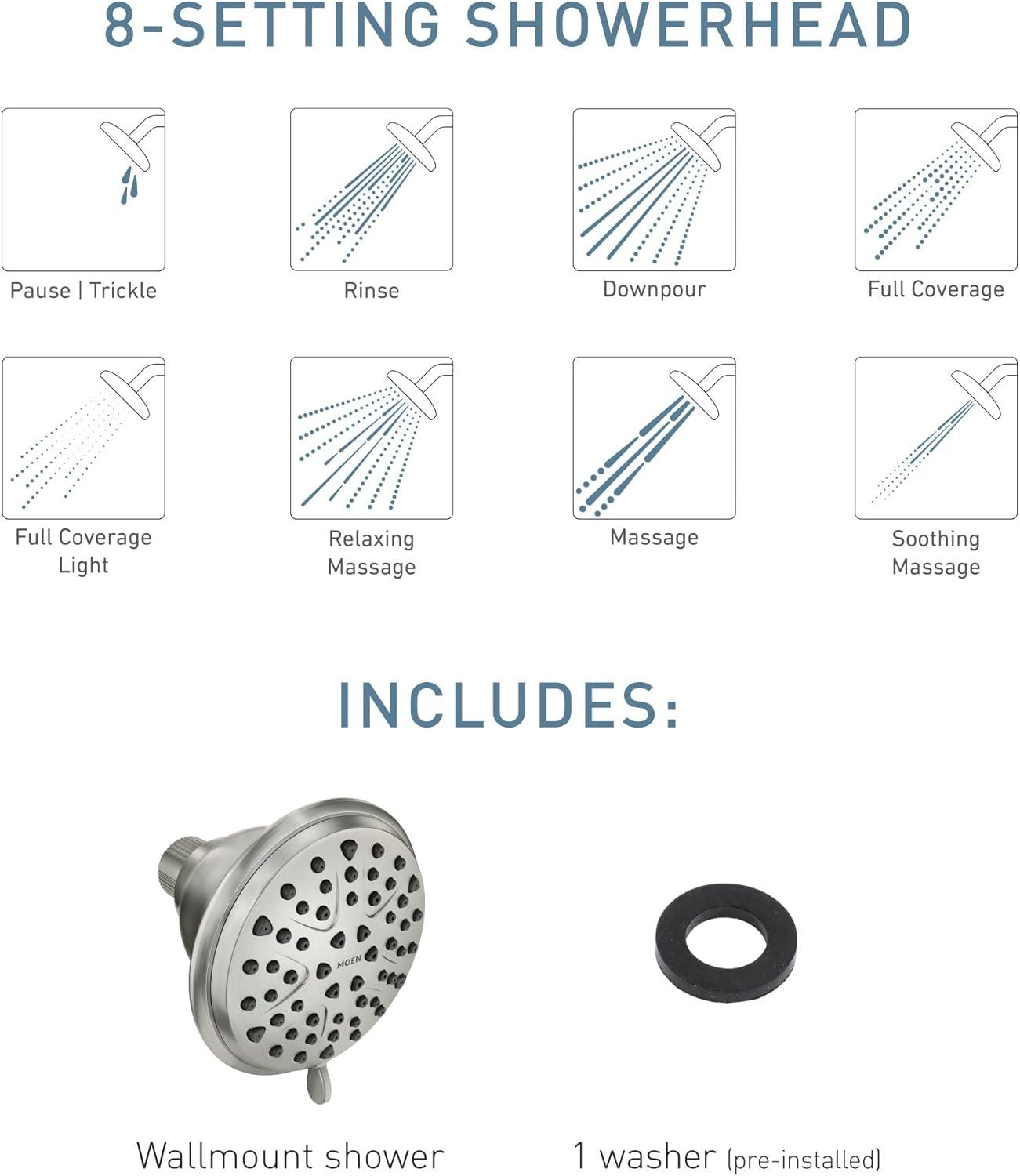 image:imageMoen Attune 8Function Wall Mount Fixed Showerhead Spot Resist Brushed Nickel 218W0SRNBrushed Nickel