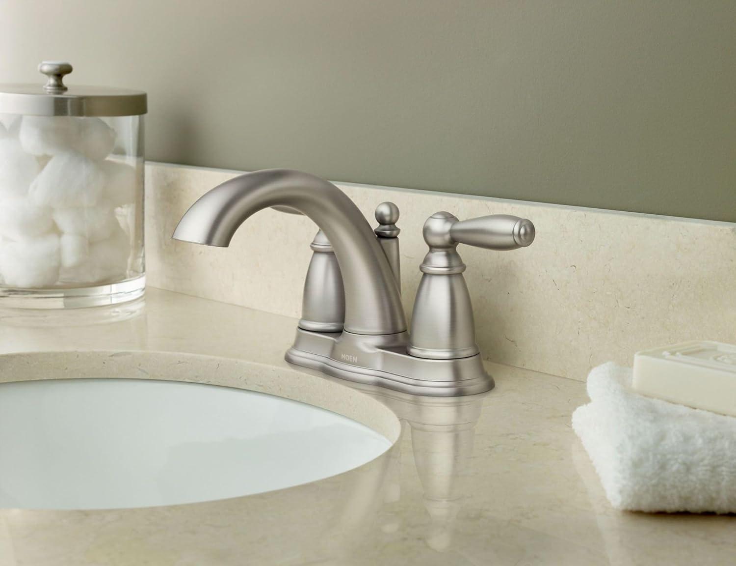 image:imageMoen Brantford OilRubbed Bronze TwoHandle LowArc Traditional Centerset Bathroom Faucet with Drain Assembly 6610ORBBrushed Nickel