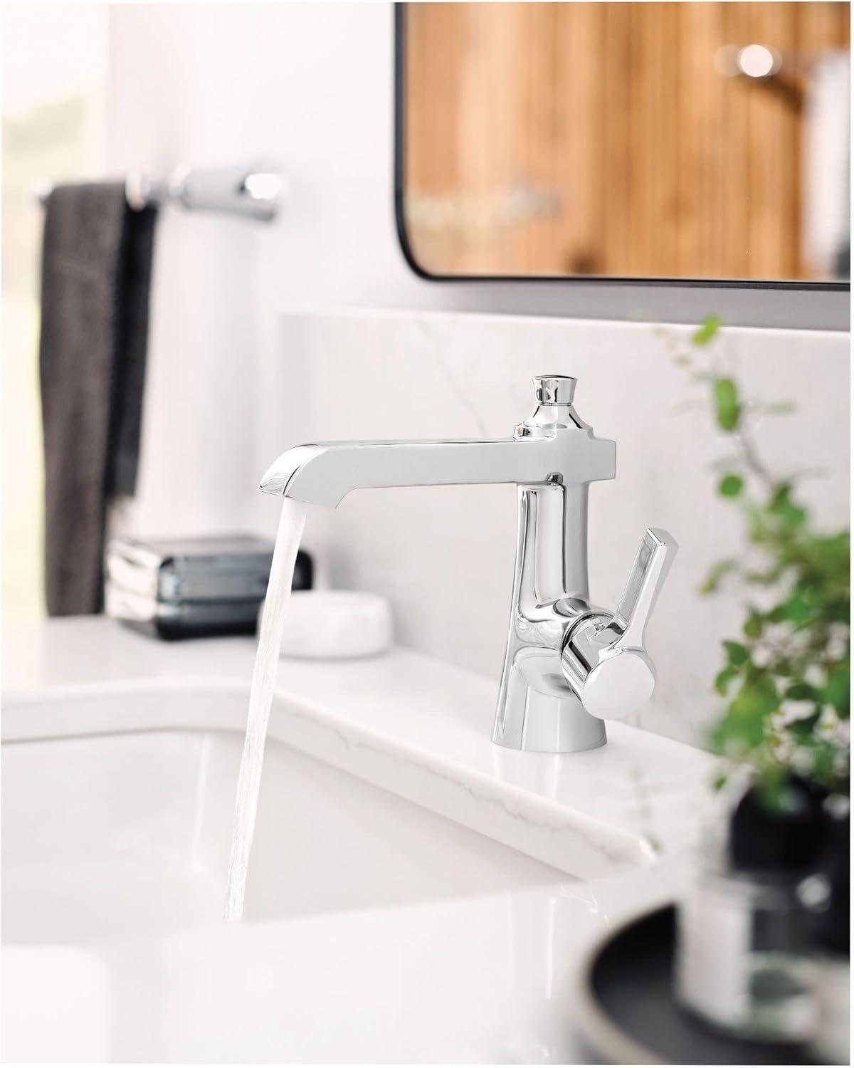 image:imageMoen Brushed Gold Flara OneHandle Single Hole Bathroom Faucet with Drain Assembly S6981BGChrome
