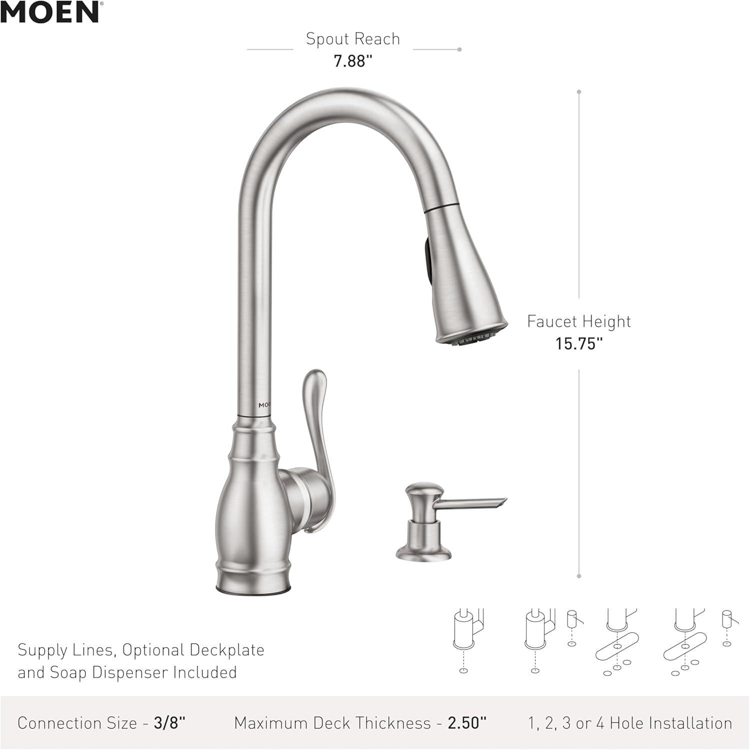 image:imageMoen CA87003BRB Single Handle Kitchen Faucet with Pullout Spray from the Anabelle Collection Mediterranean Bronze