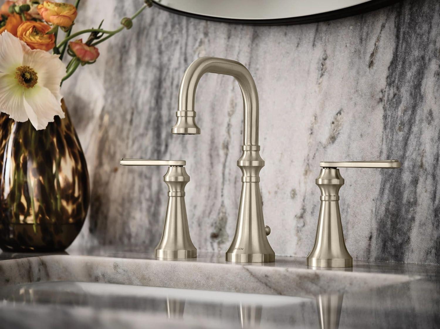 image:imageMoen Colinet Brushed Gold Traditional Cross Handle Wall Mount Bathroom Faucet Trim Valve Required TS44105BGBrushed Nickel