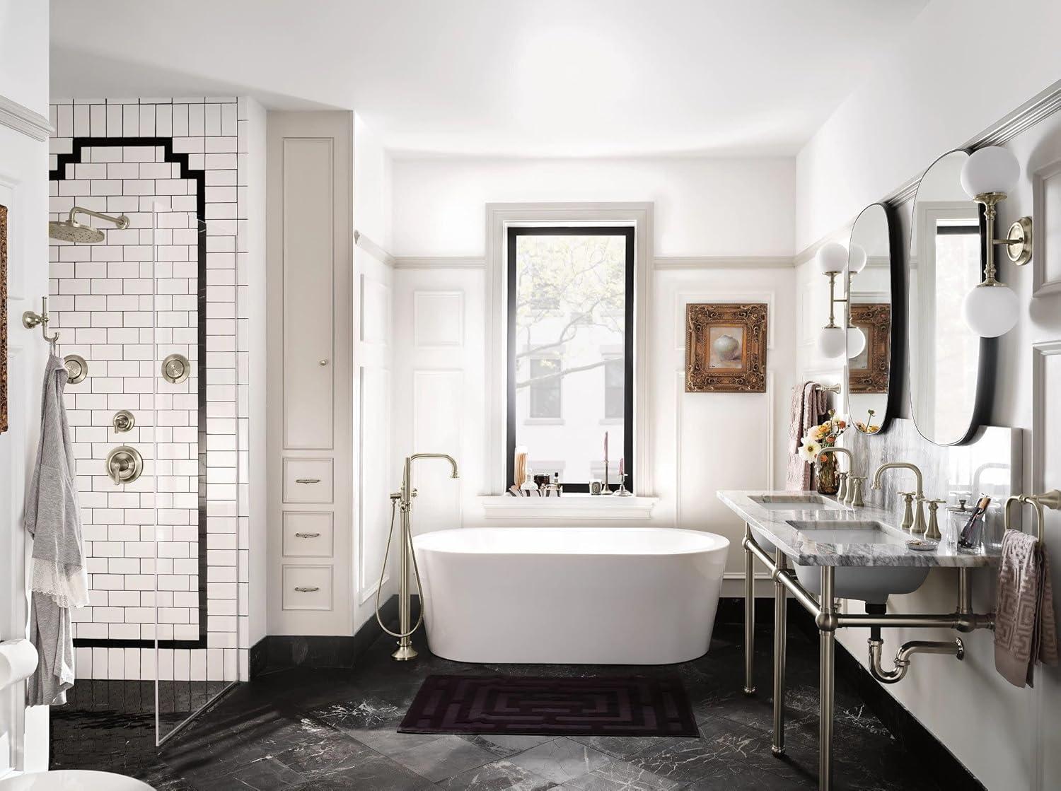 image:imageMoen Colinet Brushed Gold Traditional Cross Handle Wall Mount Bathroom Faucet Trim Valve Required TS44105BGBrushed Nickel