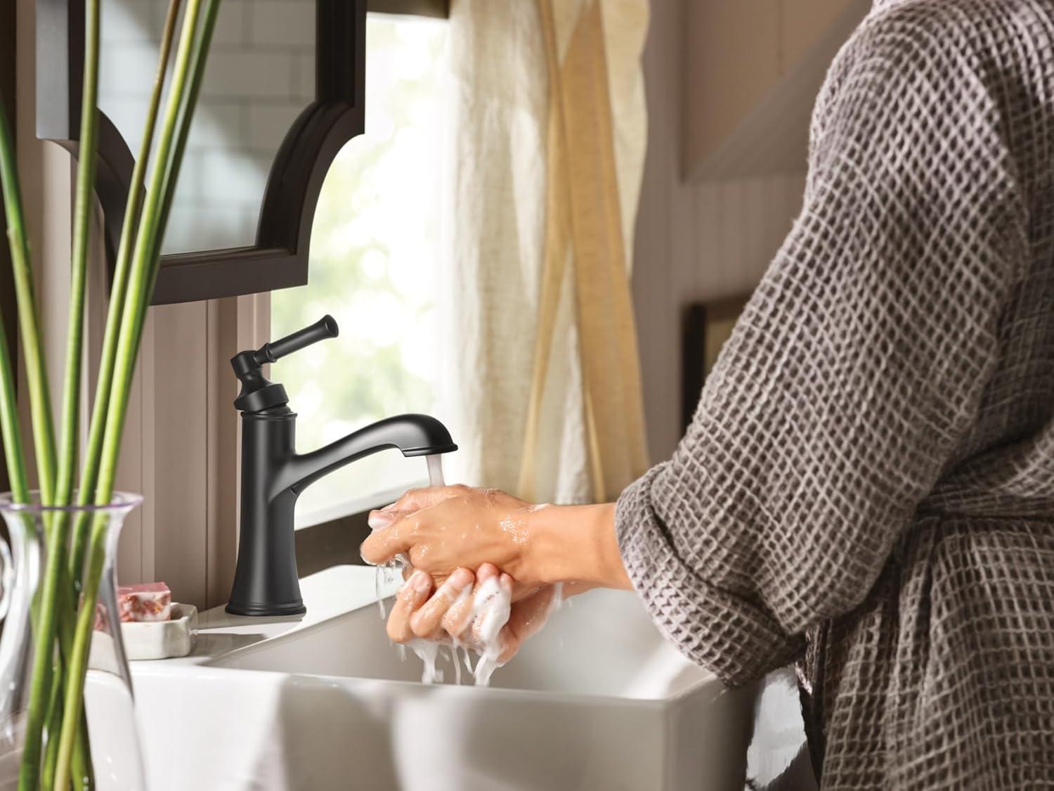 image:imageMoen Dartmoor Matte Black Single Handle Bathroom Sink Faucet with Optional Deckplate 6803BLMatte Black