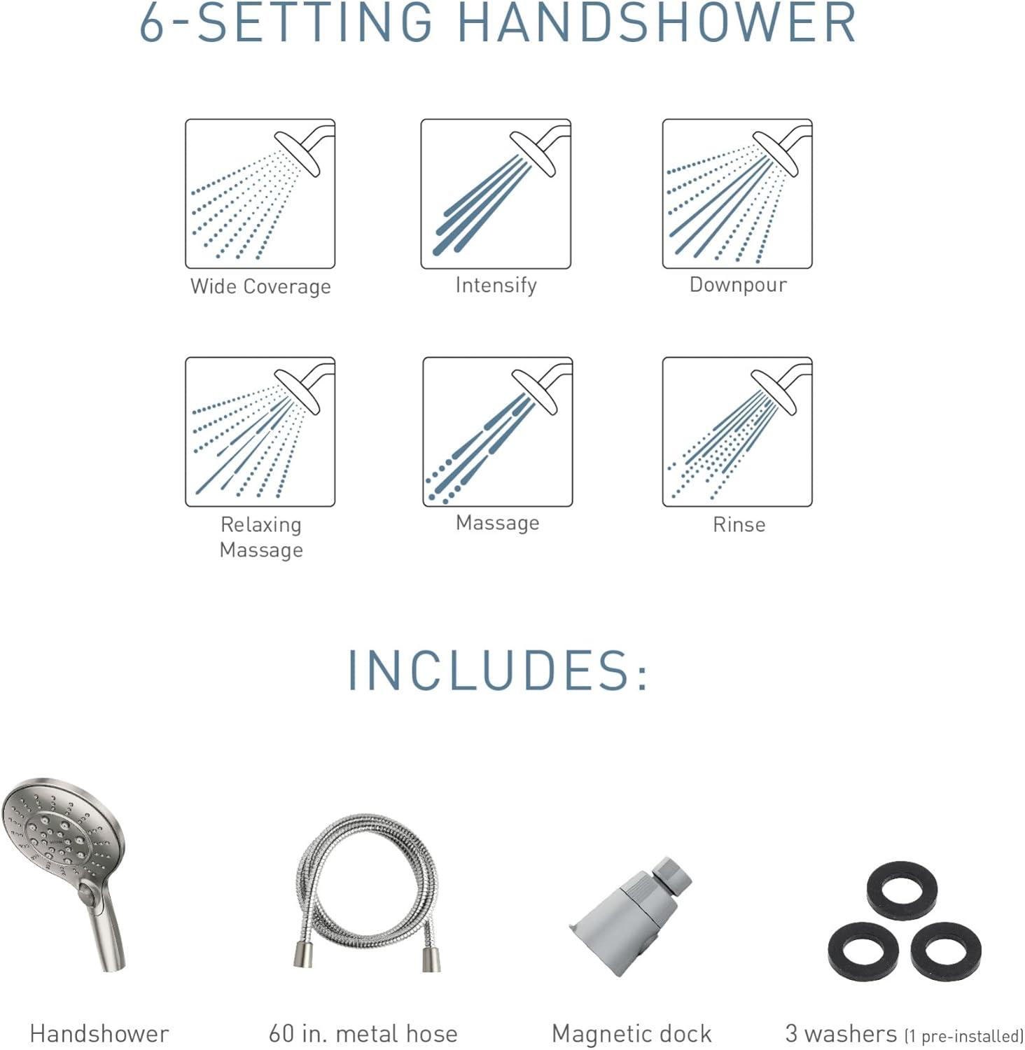 image:imageMoen Engage Spot Resist Brushed Nickel SixFunction 55Inch Removable Handheld Showerhead with Magnetic Docking System 26112SRNSpot Resist Brushed Nickel