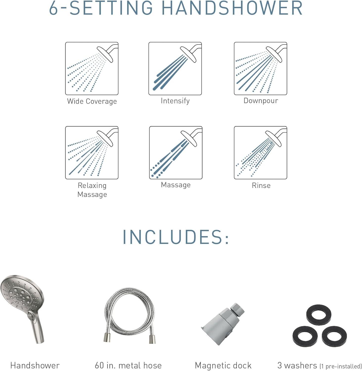 image:imageMoen Engage Spot Resist Brushed Nickel SixFunction 55Inch Removable Handheld Showerhead with Magnetic Docking System 26112SRNSpot Resist Brushed Nickel