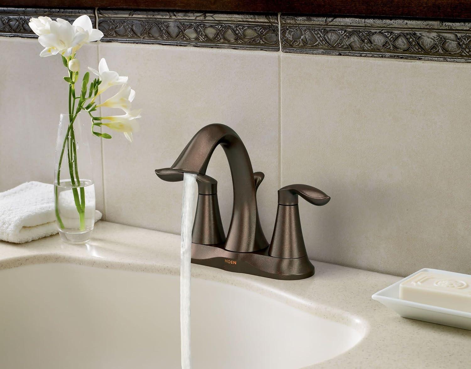image:imageMoen Eva OilRubbed Bronze TwoHandle Centerset Lavatory Faucet with Drain Assembly Sink Faucet Bathroom 3Hole for Standard 4inch Countertop Setup 6410ORBOil Rubbed Bronze