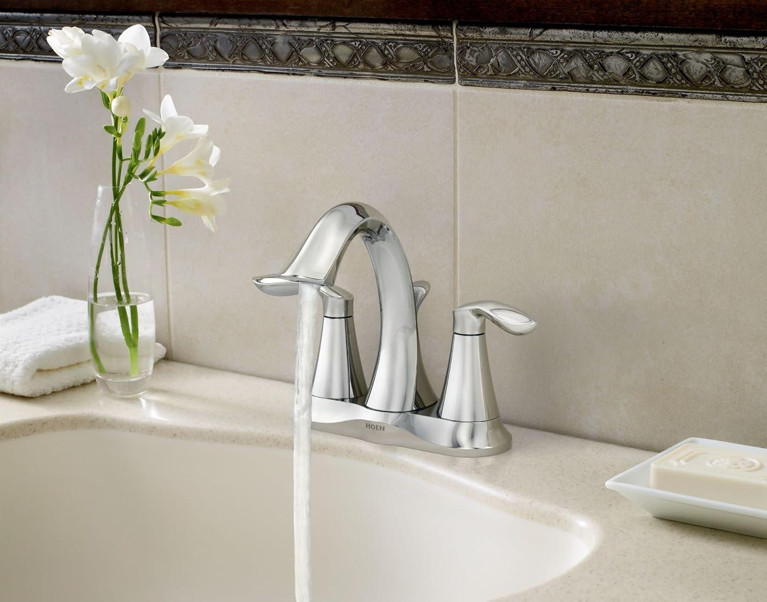 image:imageMoen Eva OilRubbed Bronze TwoHandle Centerset Lavatory Faucet with Drain Assembly Sink Faucet Bathroom 3Hole for Standard 4inch Countertop Setup 6410ORBChrome
