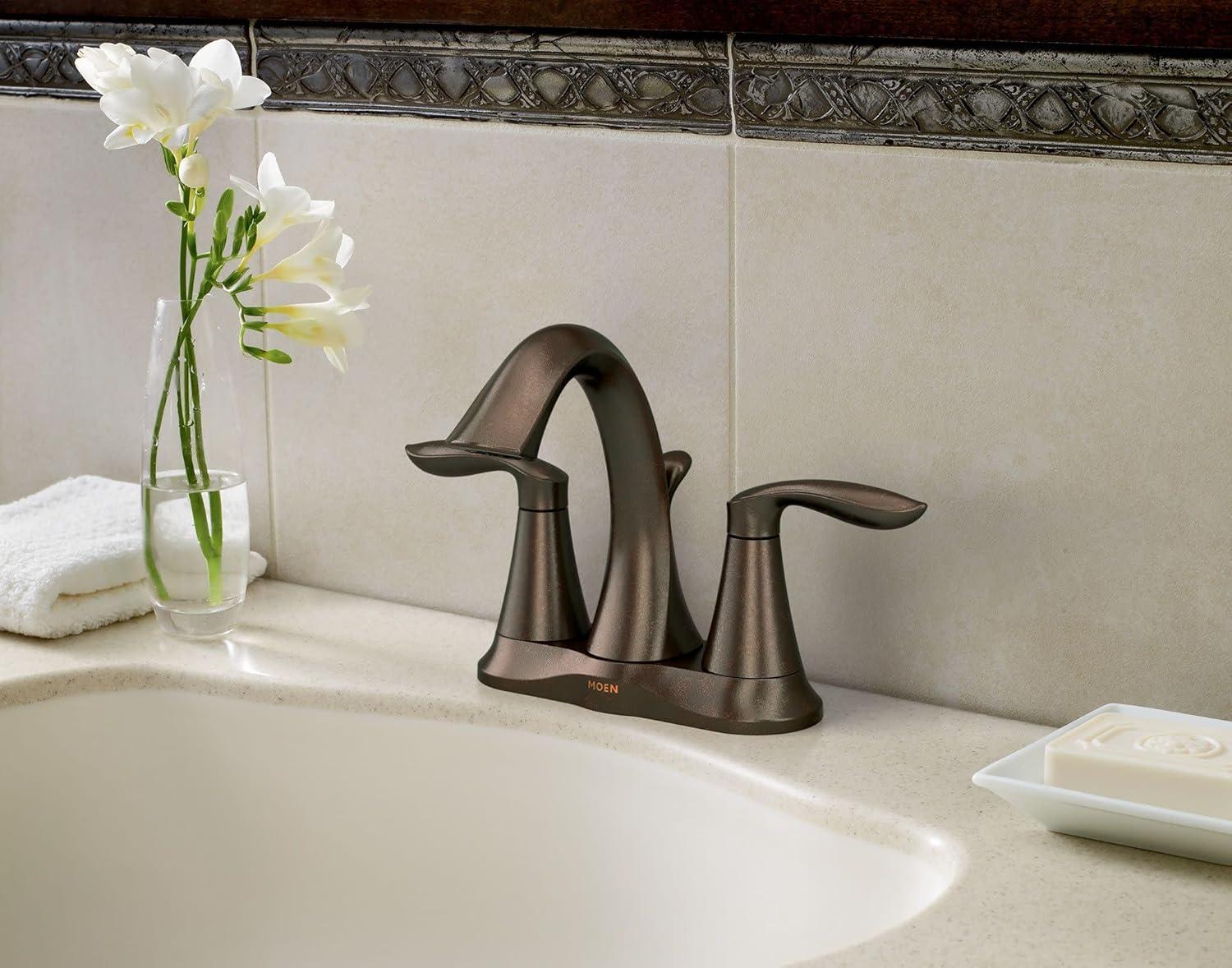 image:imageMoen Eva OilRubbed Bronze TwoHandle Centerset Lavatory Faucet with Drain Assembly Sink Faucet Bathroom 3Hole for Standard 4inch Countertop Setup 6410ORBOil Rubbed Bronze