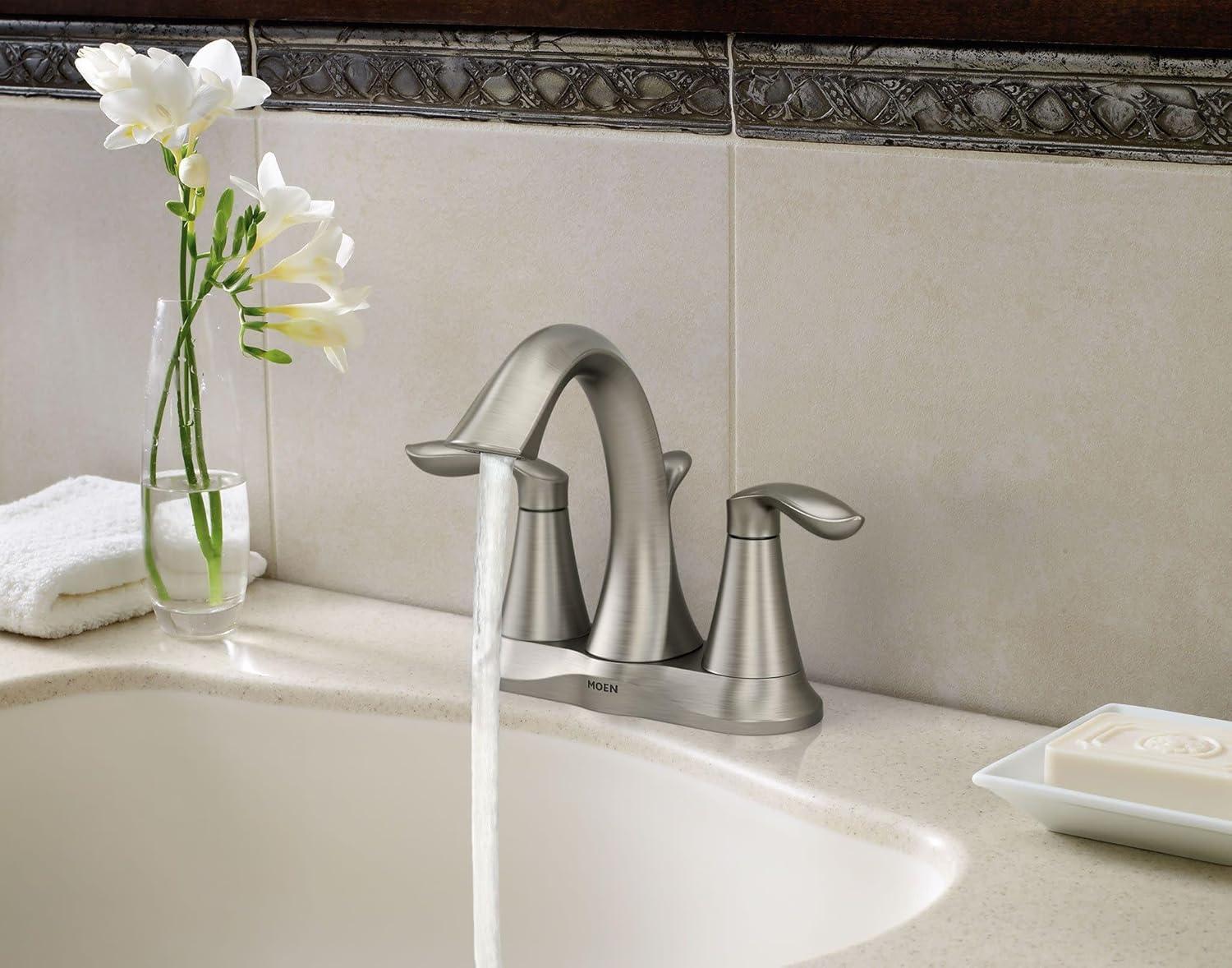 image:imageMoen Eva OilRubbed Bronze TwoHandle Centerset Lavatory Faucet with Drain Assembly Sink Faucet Bathroom 3Hole for Standard 4inch Countertop Setup 6410ORBBrushed Nickel