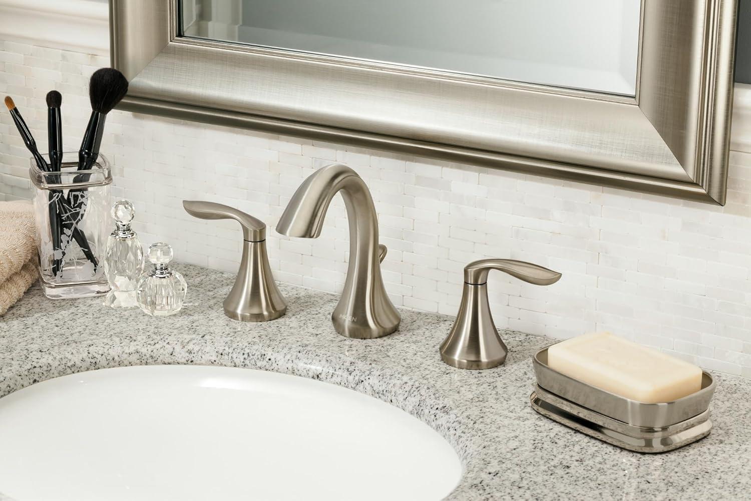 image:imageMoen Eva OilRubbed Bronze TwoHandle HighArc 8Inch Widespread Bathroom Faucet with Drain Assembly Valve Required T6420ORBBrushed Nickel