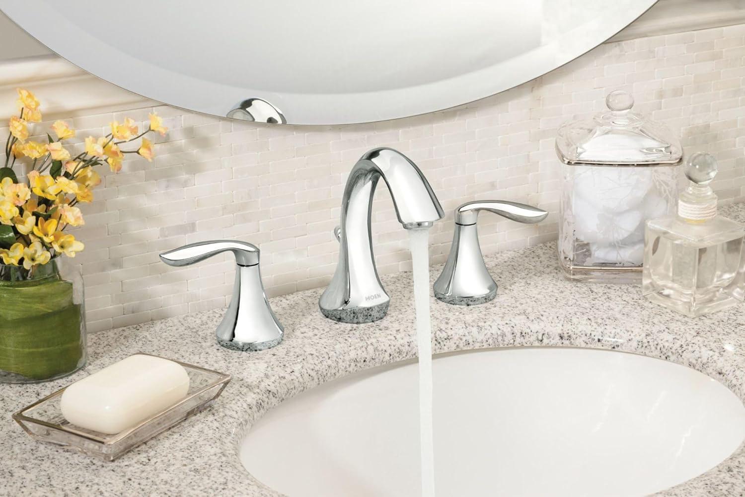 image:imageMoen Eva OilRubbed Bronze TwoHandle HighArc 8Inch Widespread Bathroom Faucet with Drain Assembly Valve Required T6420ORBChrome