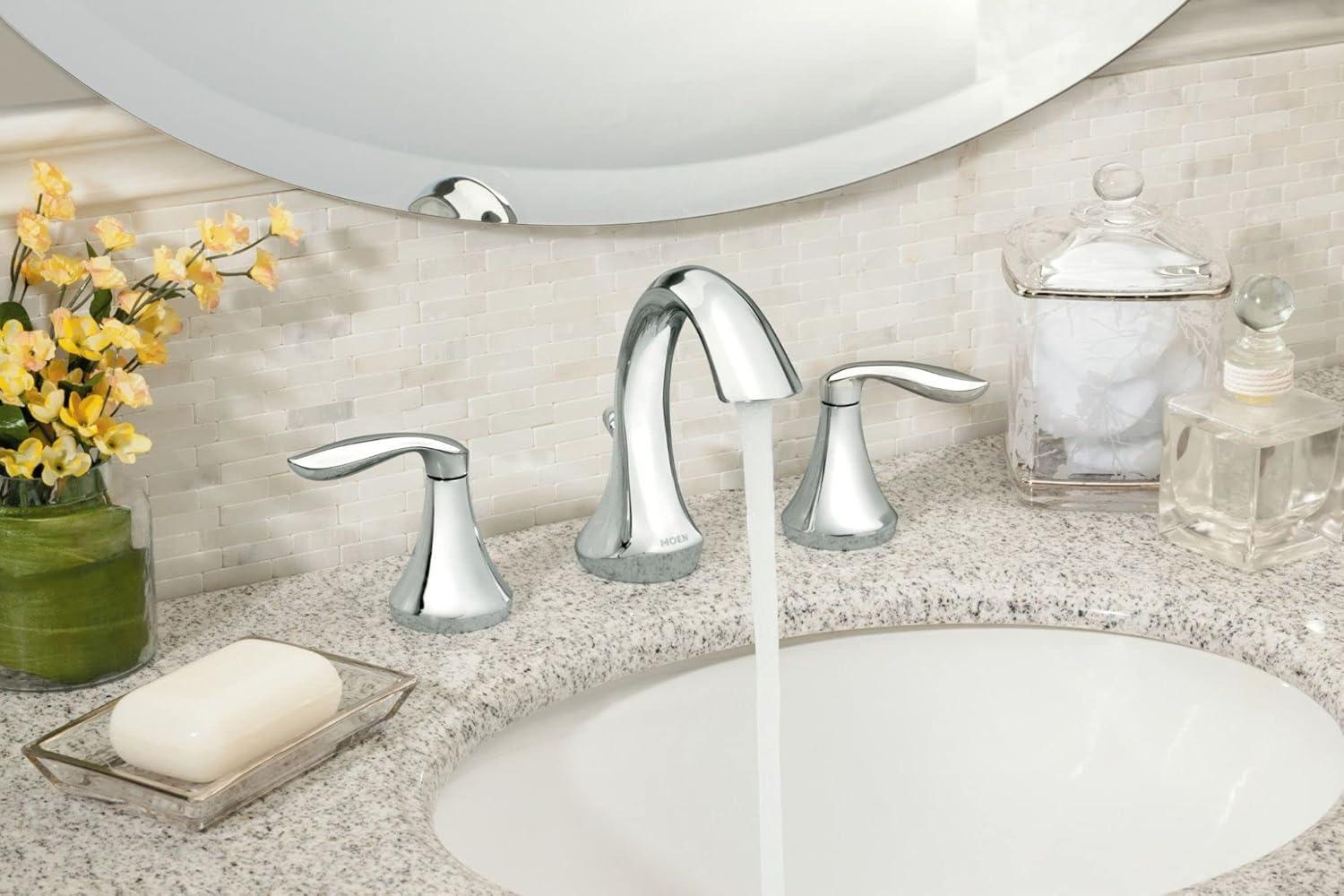 image:imageMoen Eva OilRubbed Bronze TwoHandle HighArc 8Inch Widespread Bathroom Faucet with Drain Assembly Valve Required T6420ORBChrome