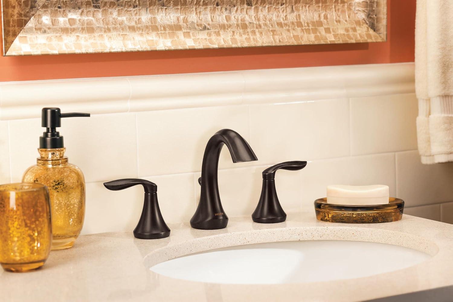 image:imageMoen Eva OilRubbed Bronze TwoHandle HighArc 8Inch Widespread Bathroom Faucet with Drain Assembly Valve Required T6420ORBOil Rubbed Bronze