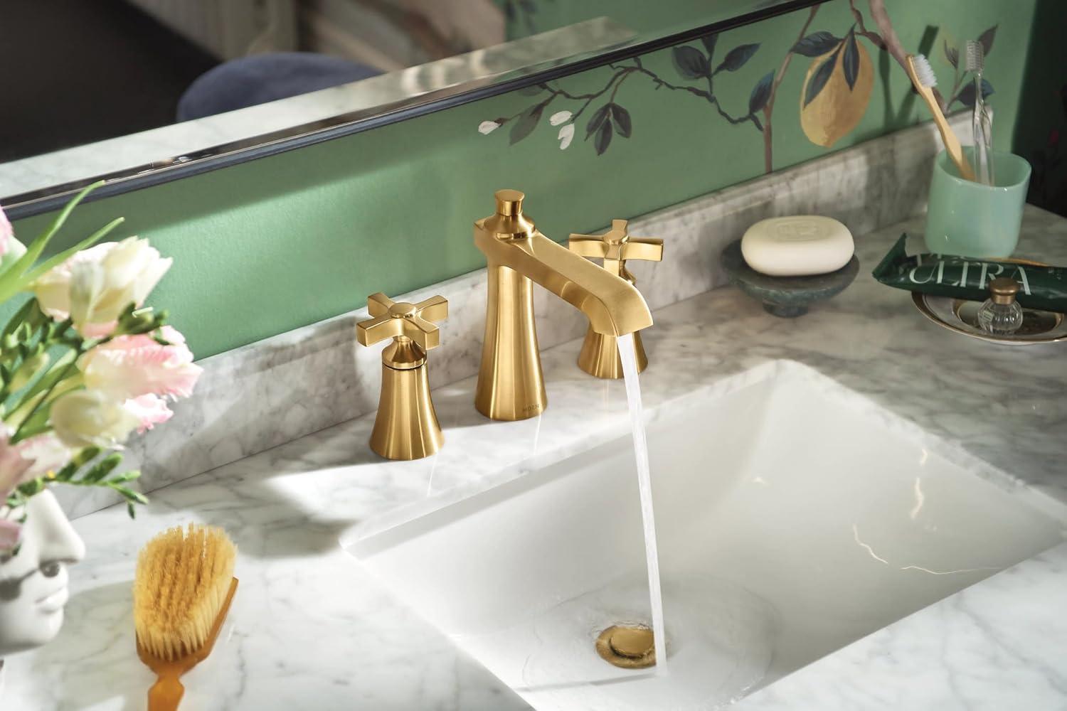image:imageMoen Flara Brushed Gold Two Handle 8 in Widespread Cross Handle Bathroom Faucet Trim Kit Valve Required Sold Separately TS6985BG