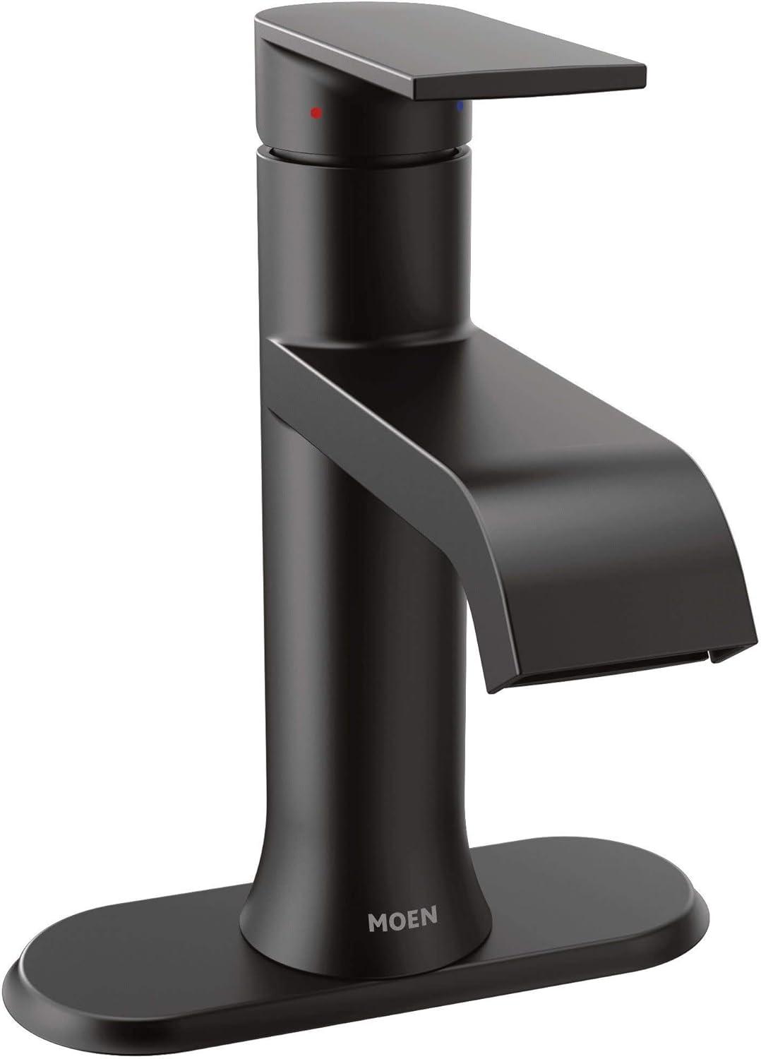 image:imageMoen Genta LX Matte Black OneHandle Modern Bathroom Sink Faucet with Optional Deckplate and LowArc Spout for Bath Countertop 6702BLMatte Black