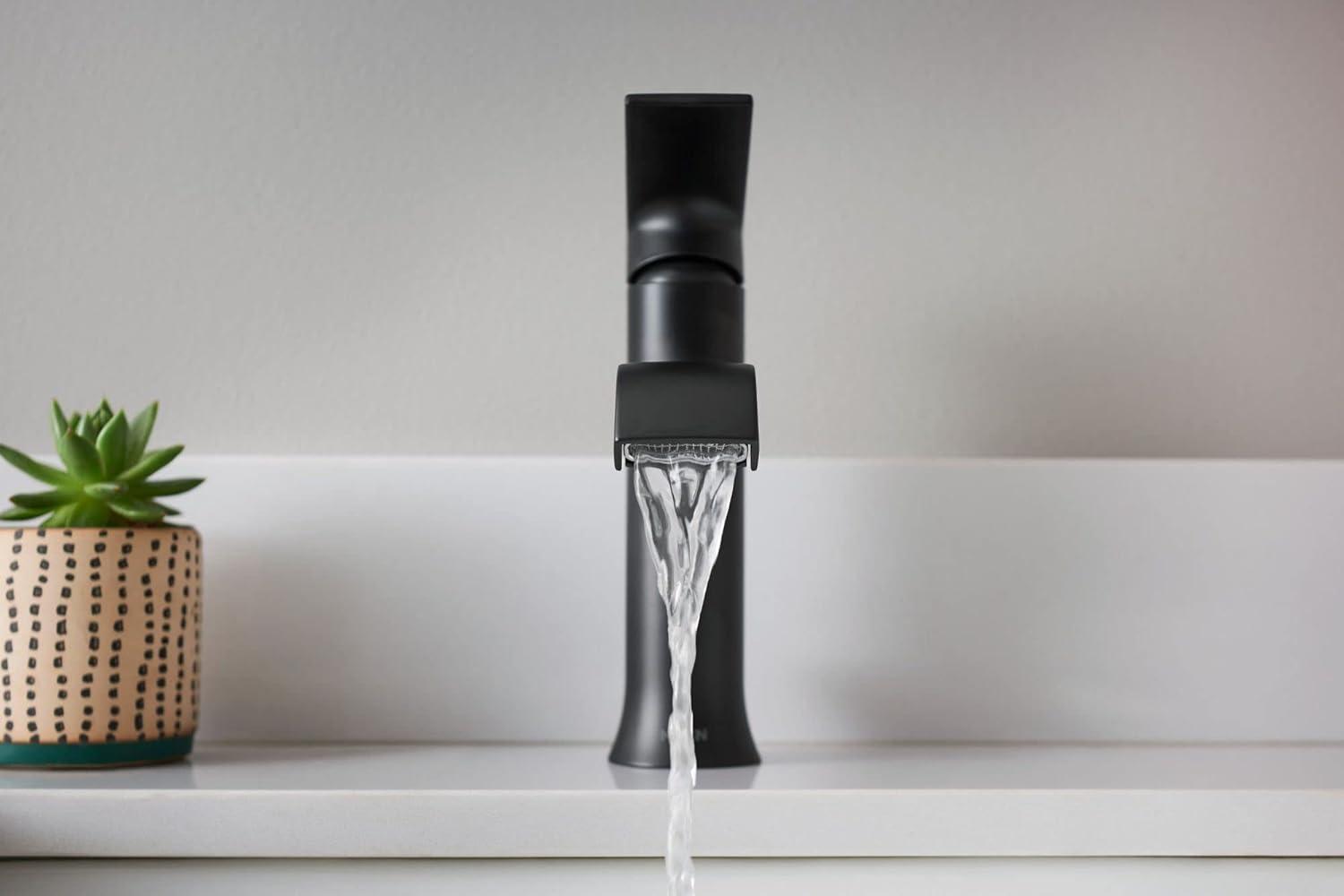 image:imageMoen Genta LX Matte Black OneHandle Modern Bathroom Sink Faucet with Optional Deckplate and LowArc Spout for Bath Countertop 6702BLMatte Black