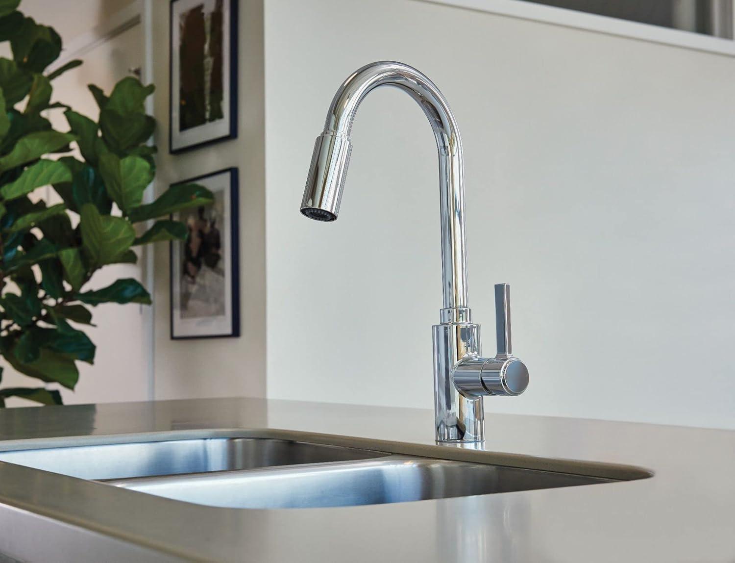image:imageMoen Genta LX Motionsense Wave Sensor Touchless Matte Black OneHandle High Arc Pulldown Modern Kitchen Faucet Featuring Power Clean 7882EWBLChrome