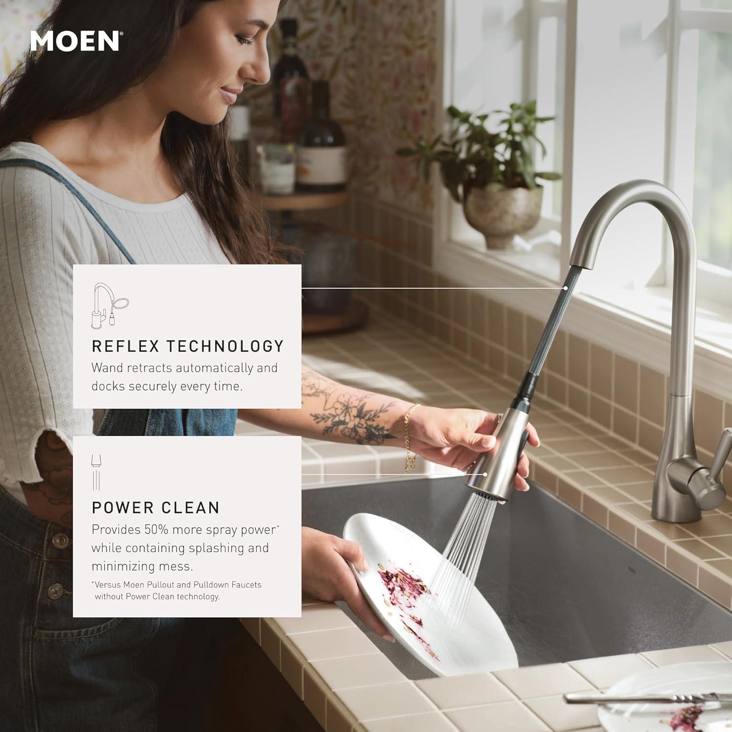 image:imageMoen Genta LX Motionsense Wave Sensor Touchless Matte Black OneHandle High Arc Pulldown Modern Kitchen Faucet Featuring Power Clean 7882EWBLChrome