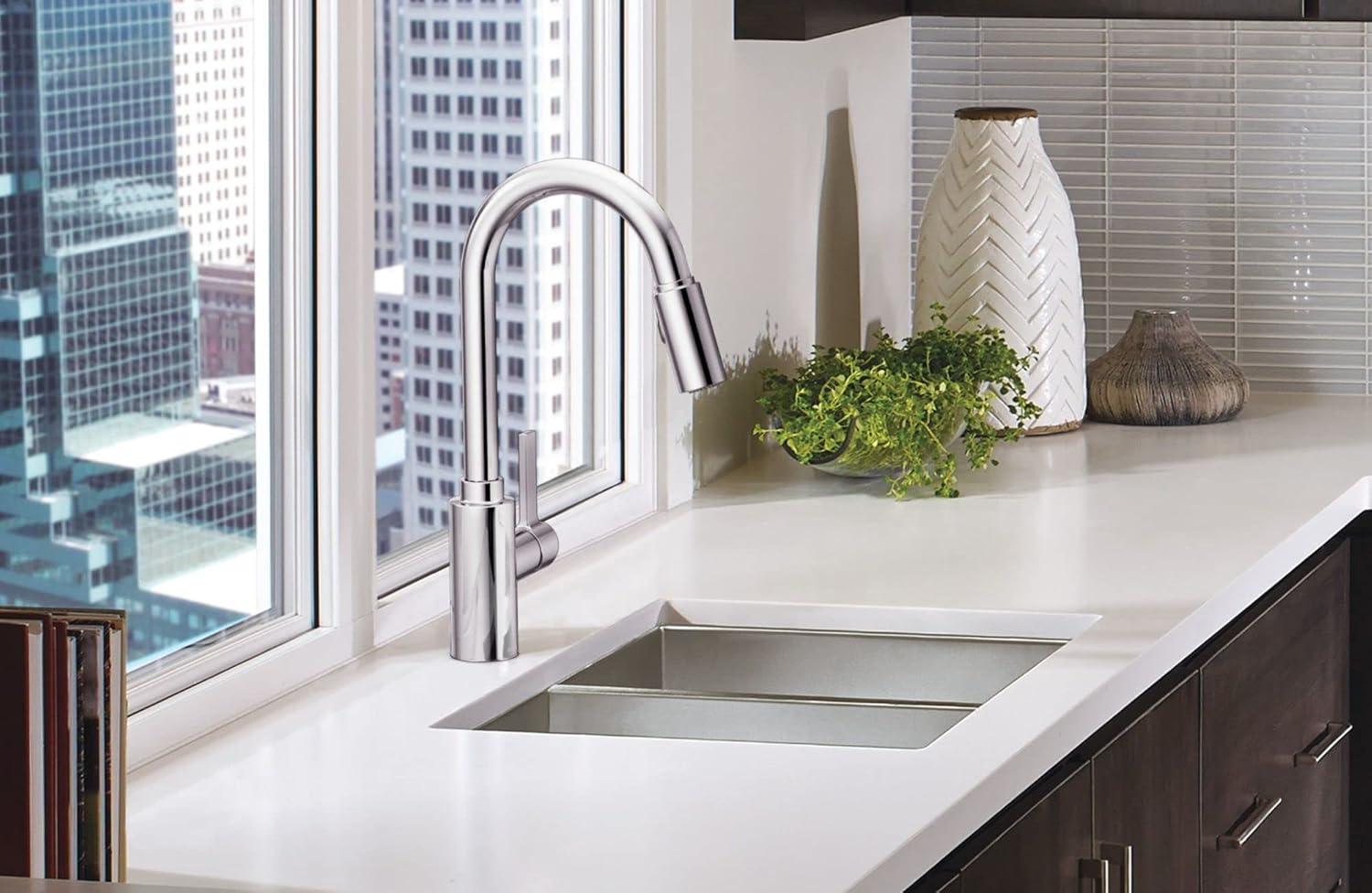 image:imageMoen Genta LX Motionsense Wave Sensor Touchless Matte Black OneHandle High Arc Pulldown Modern Kitchen Faucet Featuring Power Clean 7882EWBLChrome