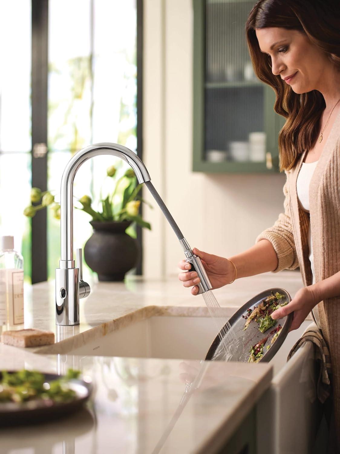 image:imageMoen Genta LX Motionsense Wave Sensor Touchless Matte Black OneHandle High Arc Pulldown Modern Kitchen Faucet Featuring Power Clean 7882EWBLChrome