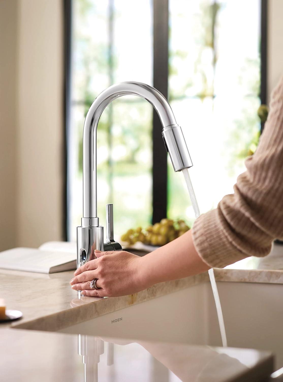 image:imageMoen Genta LX Motionsense Wave Sensor Touchless Matte Black OneHandle High Arc Pulldown Modern Kitchen Faucet Featuring Power Clean 7882EWBLChrome