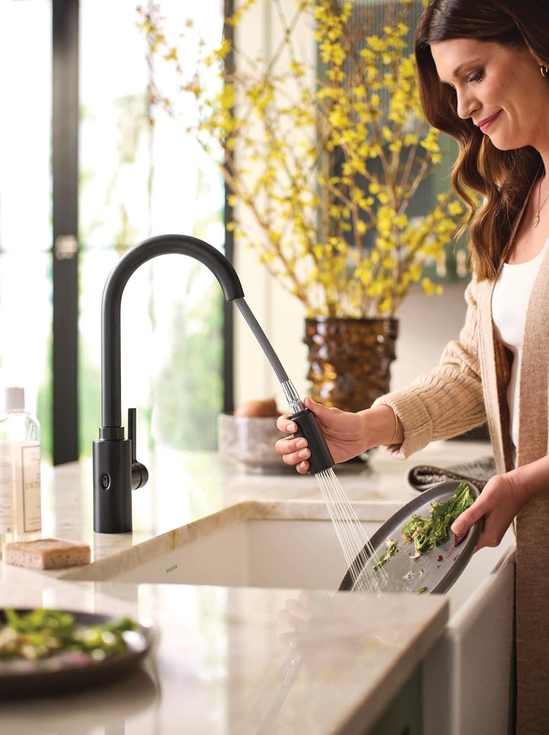image:imageMoen Genta LX Motionsense Wave Sensor Touchless Matte Black OneHandle High Arc Pulldown Modern Kitchen Faucet Featuring Power Clean 7882EWBLMatte Black