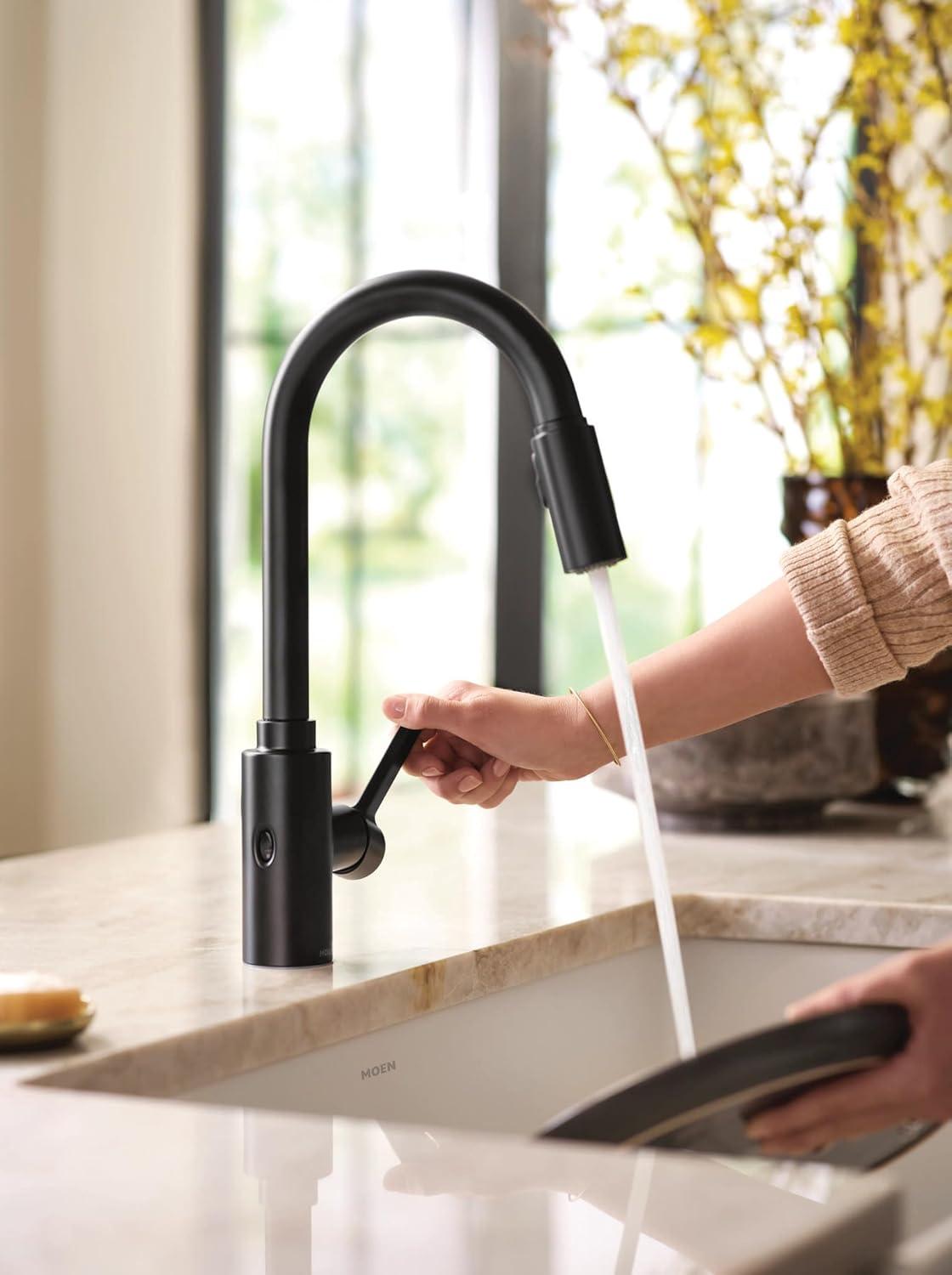 image:imageMoen Genta LX Motionsense Wave Sensor Touchless Matte Black OneHandle High Arc Pulldown Modern Kitchen Faucet Featuring Power Clean 7882EWBLMatte Black