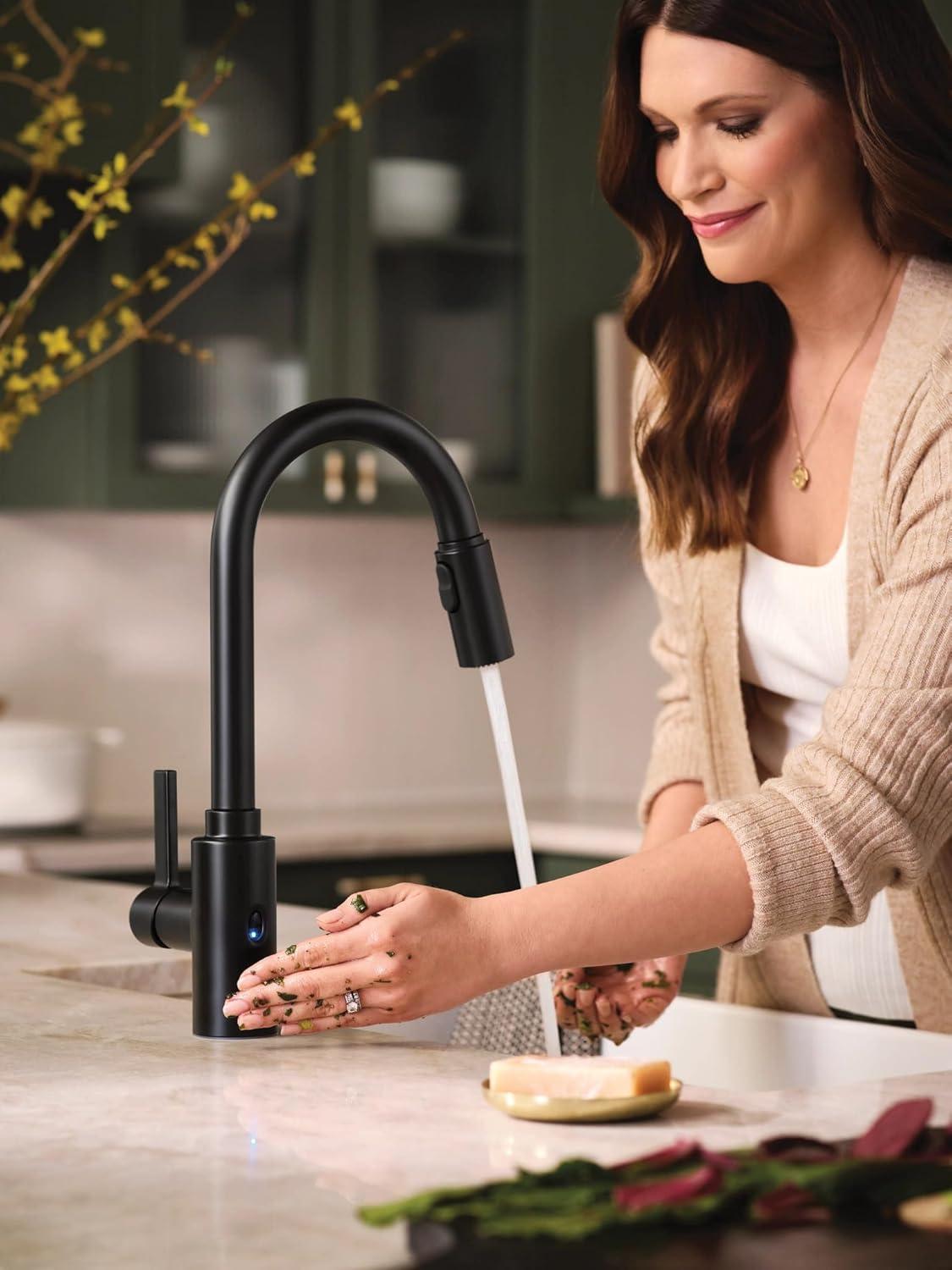 image:imageMoen Genta LX Motionsense Wave Sensor Touchless Matte Black OneHandle High Arc Pulldown Modern Kitchen Faucet Featuring Power Clean 7882EWBLMatte Black