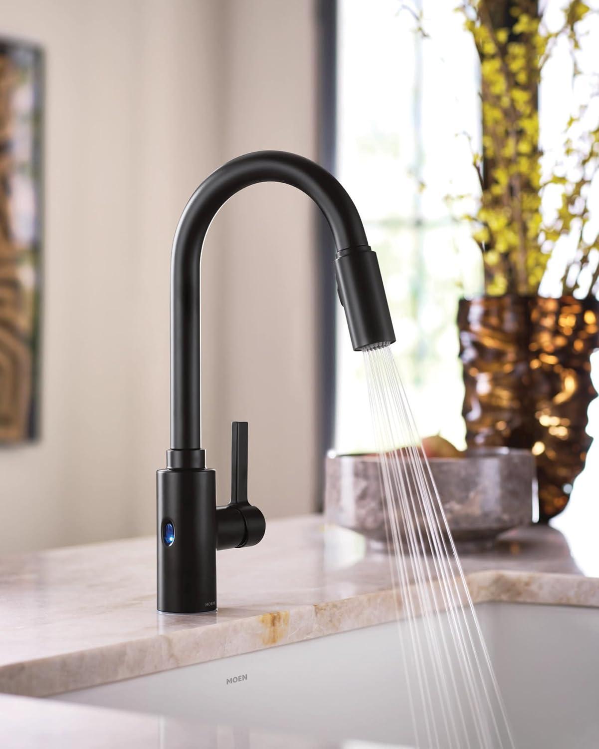 image:imageMoen Genta LX Motionsense Wave Sensor Touchless Matte Black OneHandle High Arc Pulldown Modern Kitchen Faucet Featuring Power Clean 7882EWBLMatte Black