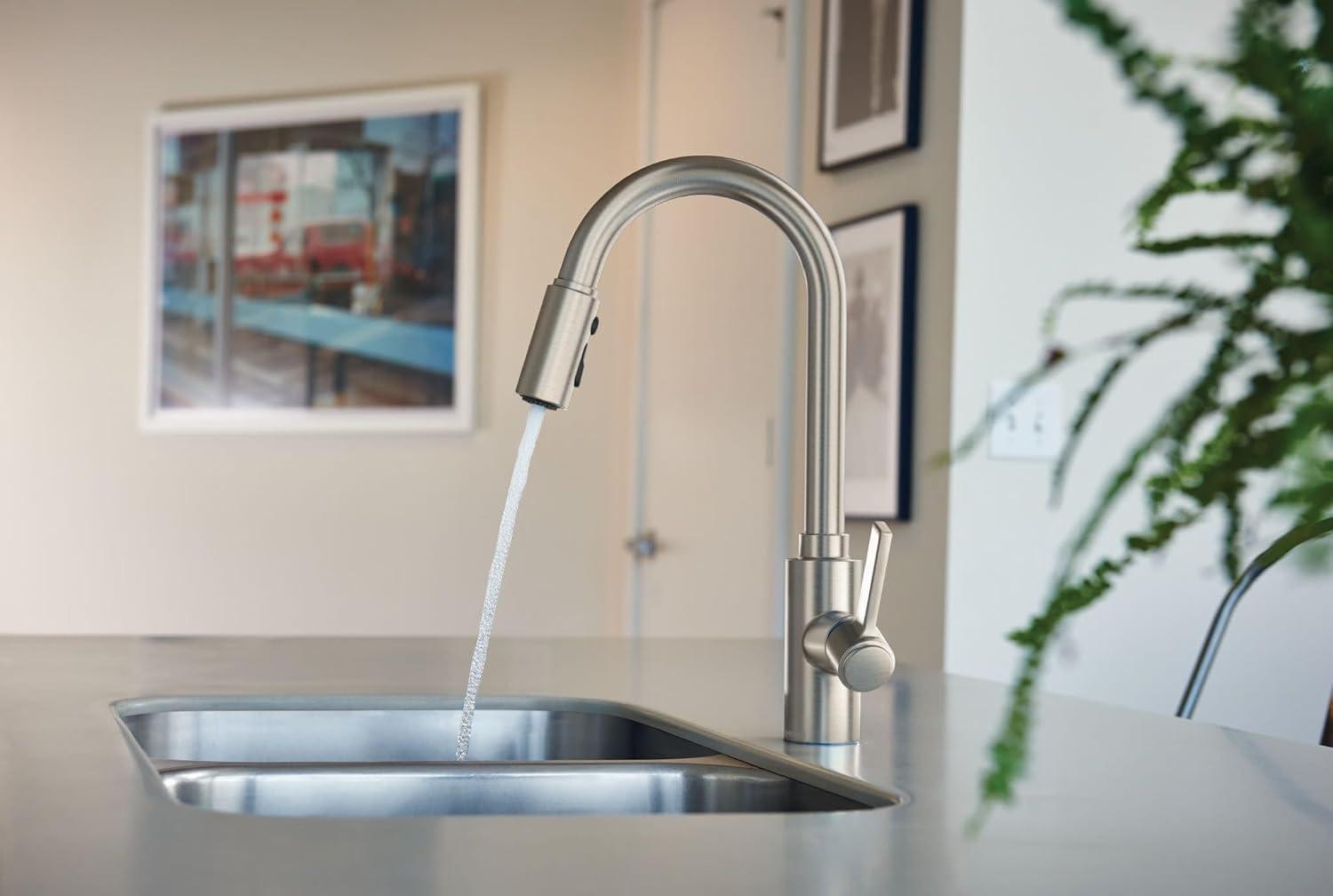 image:imageMoen Genta LX Motionsense Wave Sensor Touchless Matte Black OneHandle High Arc Pulldown Modern Kitchen Faucet Featuring Power Clean 7882EWBLSpot Resist Stainless