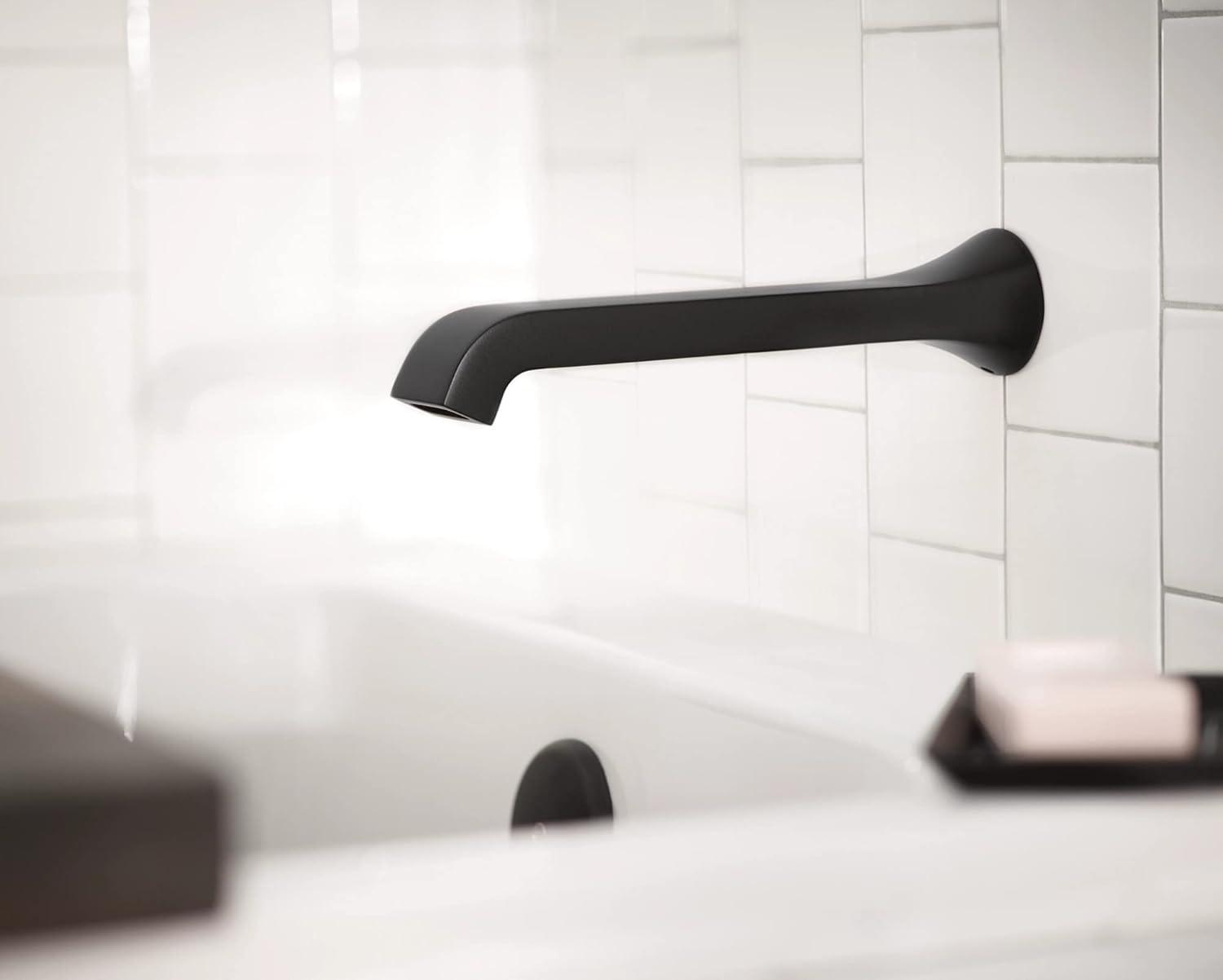 image:imageMoen Genta LX Single Handle Wall Mount Tub Filler Contemporary High Flow Tub Faucet with 10Inch Spout Reach Brushed Nickel WT901BNMatte Black