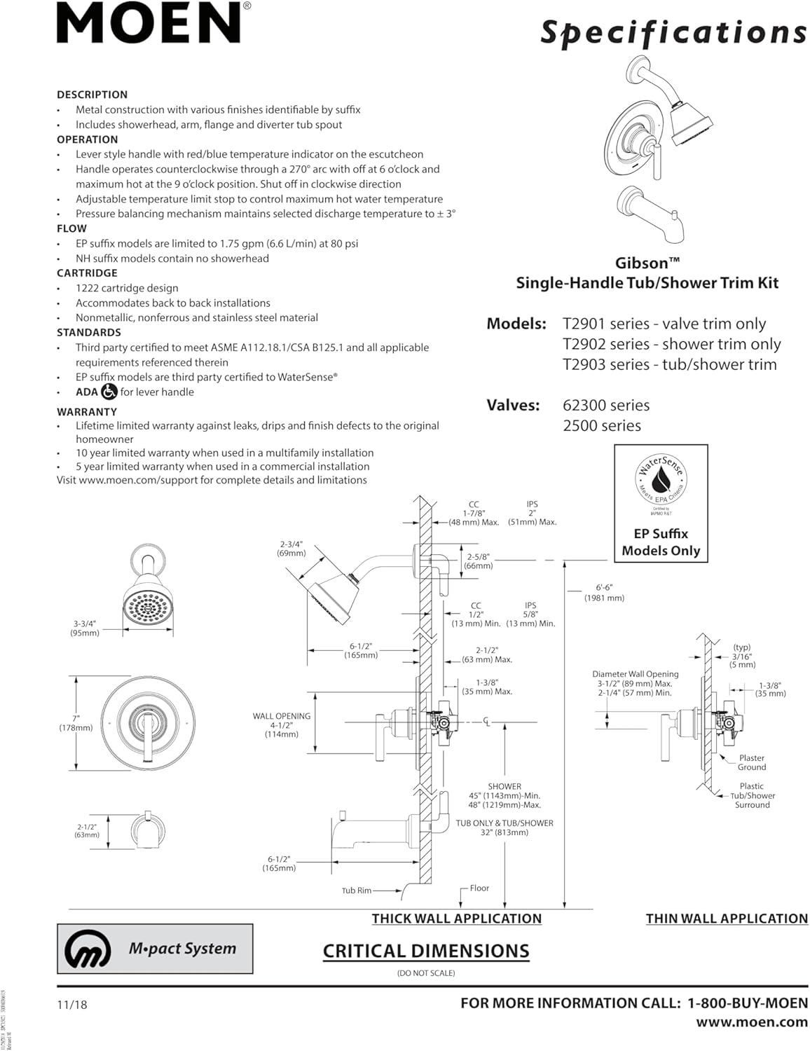 image:imageMoen Gibson Chrome PosiTemp PressureBalancing Modern Valve Handle Only Trim Valve Required T2901Chrome