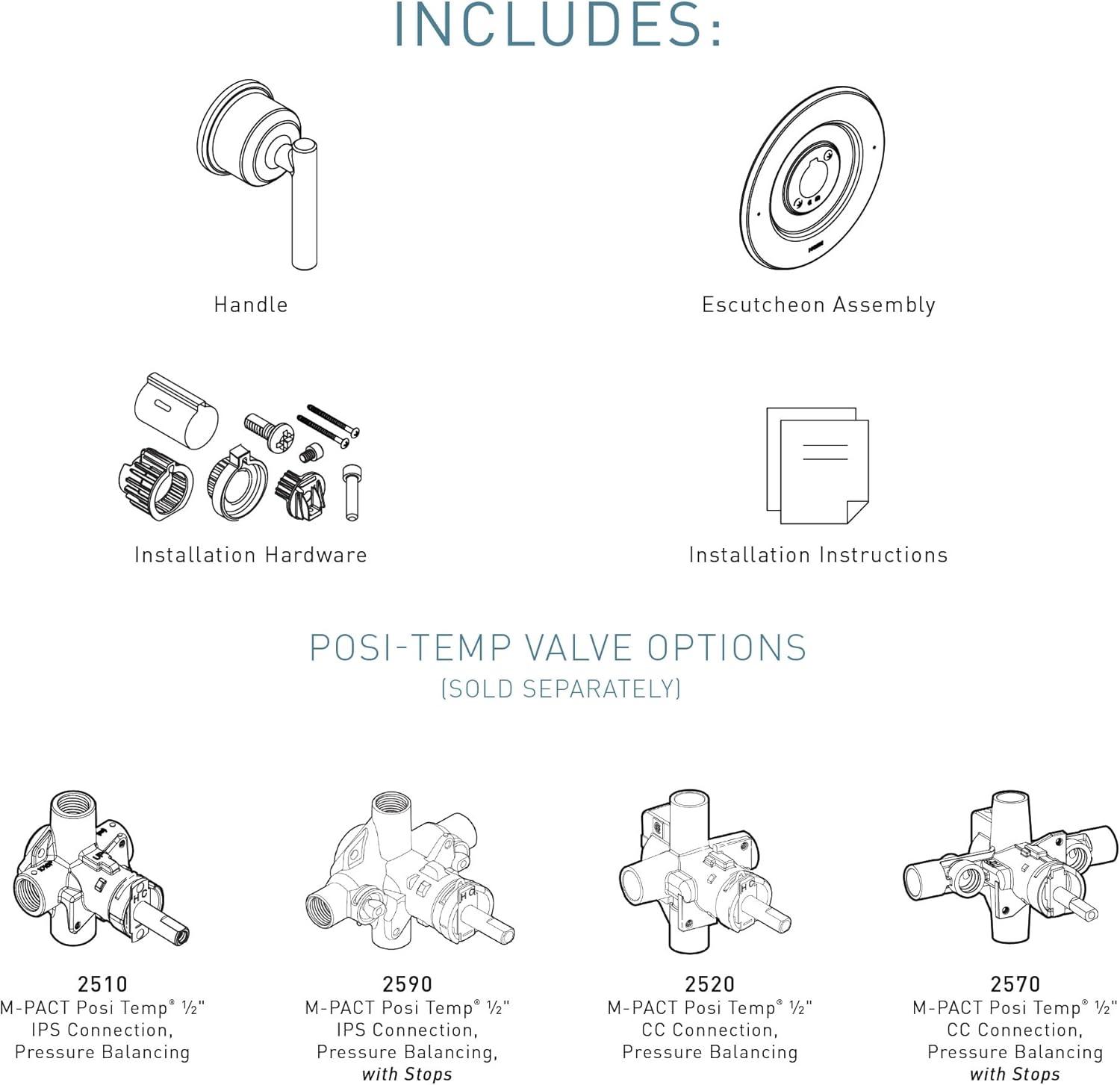 image:imageMoen Gibson Chrome PosiTemp PressureBalancing Modern Valve Handle Only Trim Valve Required T2901Chrome