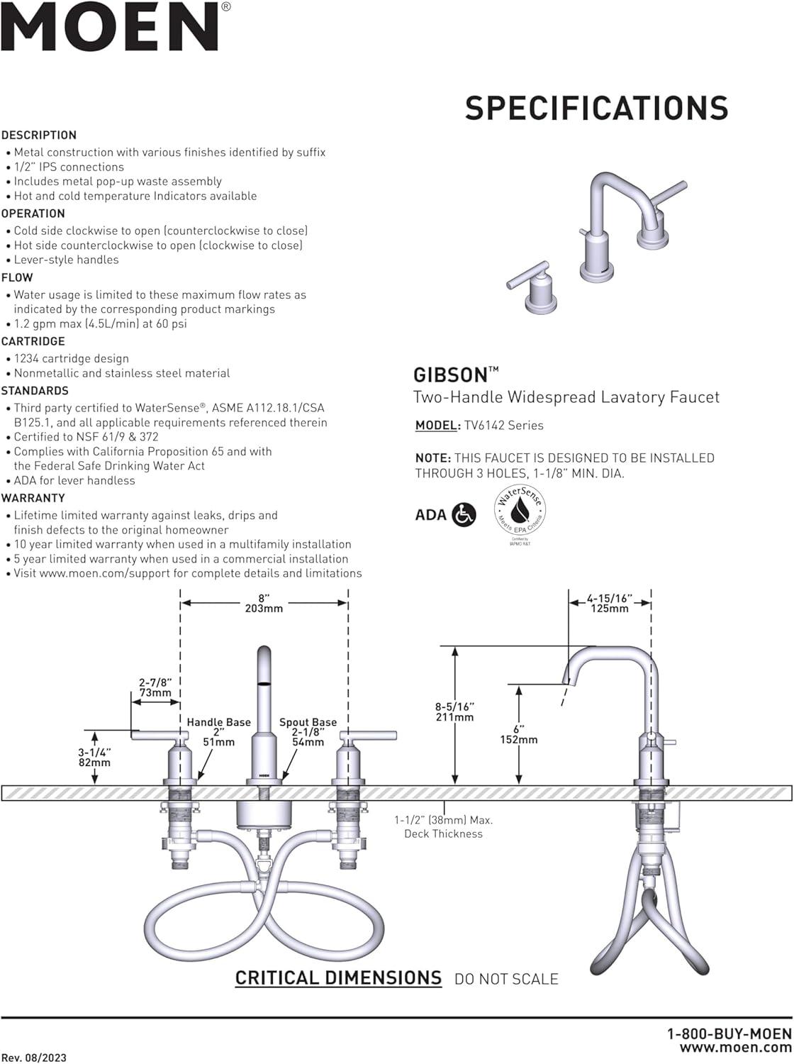 image:imageMoen Gibson TwoHandle High Arc Widespread Modern Bathroom Sink Faucet for 3Hole Setups with Valve Included Brushed Nickel TV6142BNBrushed Nickel