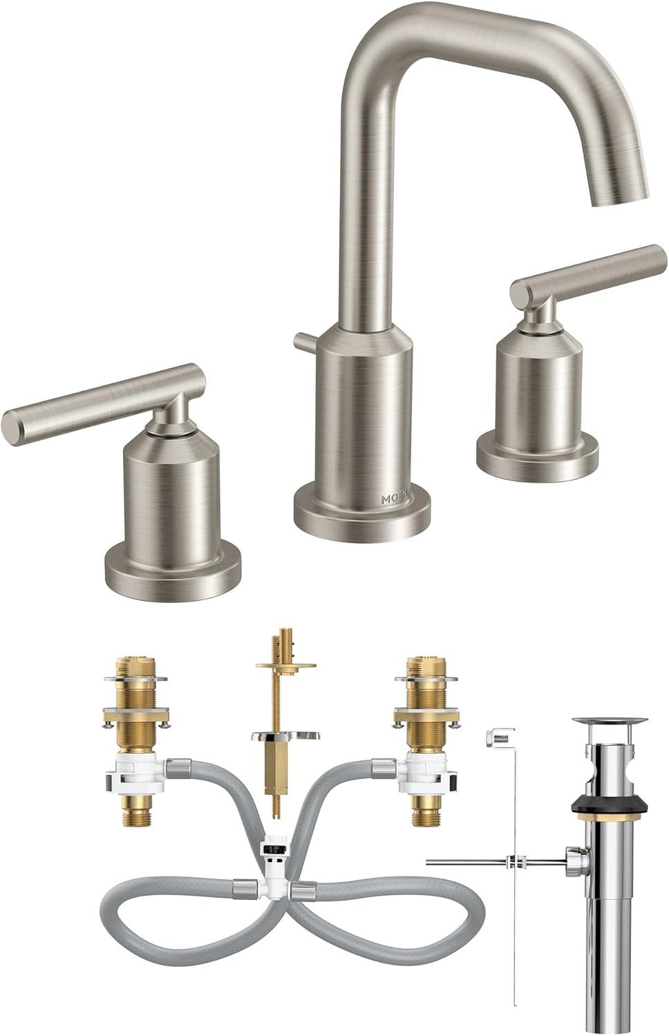 image:imageMoen Gibson TwoHandle High Arc Widespread Modern Bathroom Sink Faucet for 3Hole Setups with Valve Included Brushed Nickel TV6142BNBrushed Nickel