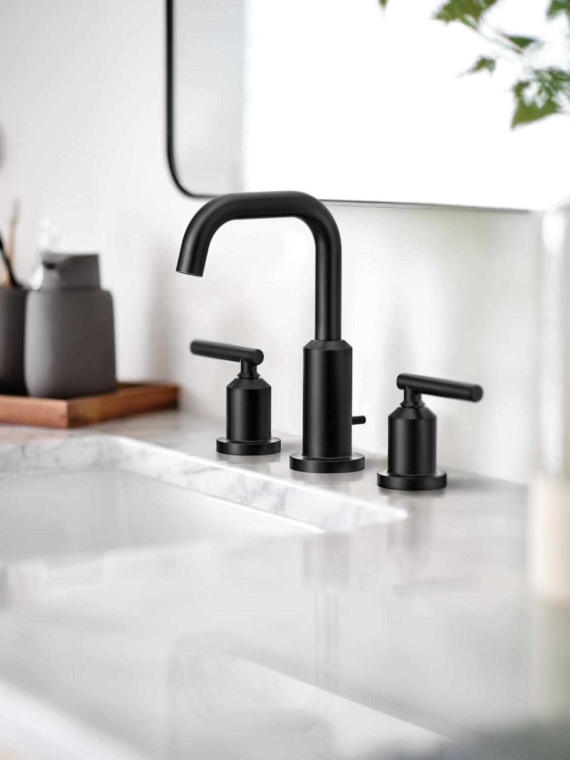 image:imageMoen Gibson TwoHandle High Arc Widespread Modern Bathroom Sink Faucet for 3Hole Setups with Valve Included Brushed Nickel TV6142BNMatte Black