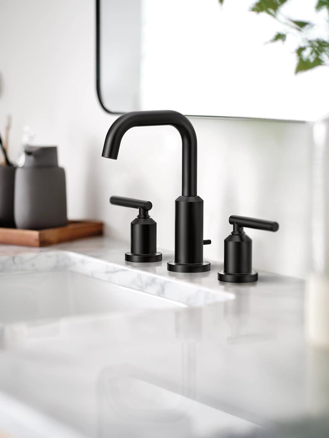 image:imageMoen Gibson TwoHandle High Arc Widespread Modern Bathroom Sink Faucet for 3Hole Setups with Valve Included Brushed Nickel TV6142BNMatte Black