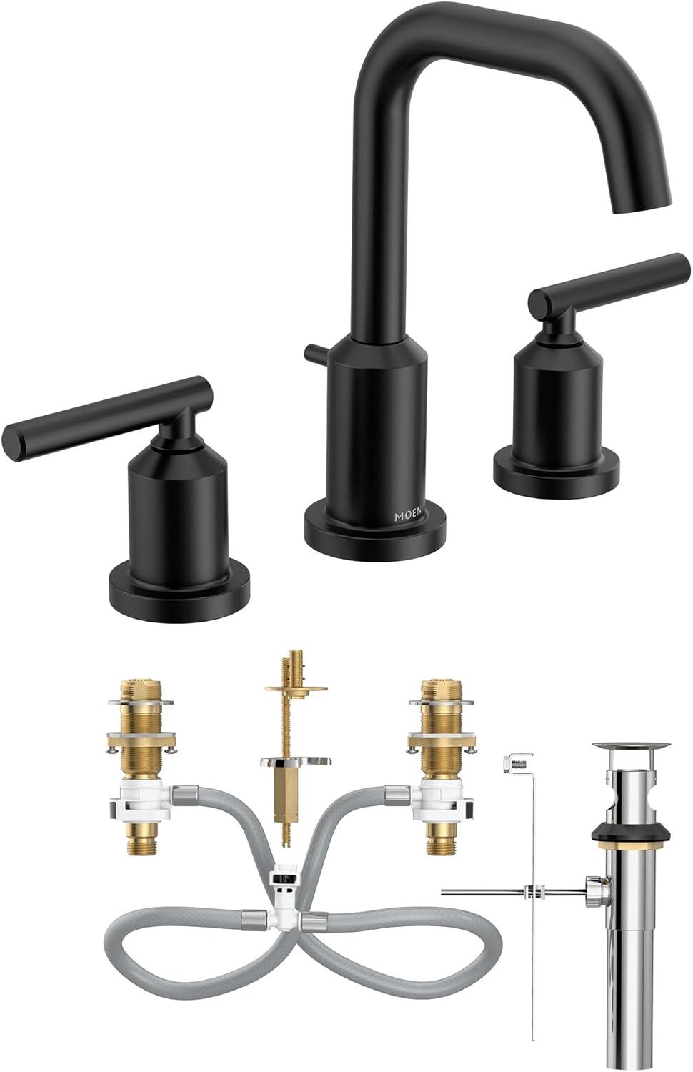 image:imageMoen Gibson TwoHandle High Arc Widespread Modern Bathroom Sink Faucet for 3Hole Setups with Valve Included Brushed Nickel TV6142BNMatte Black