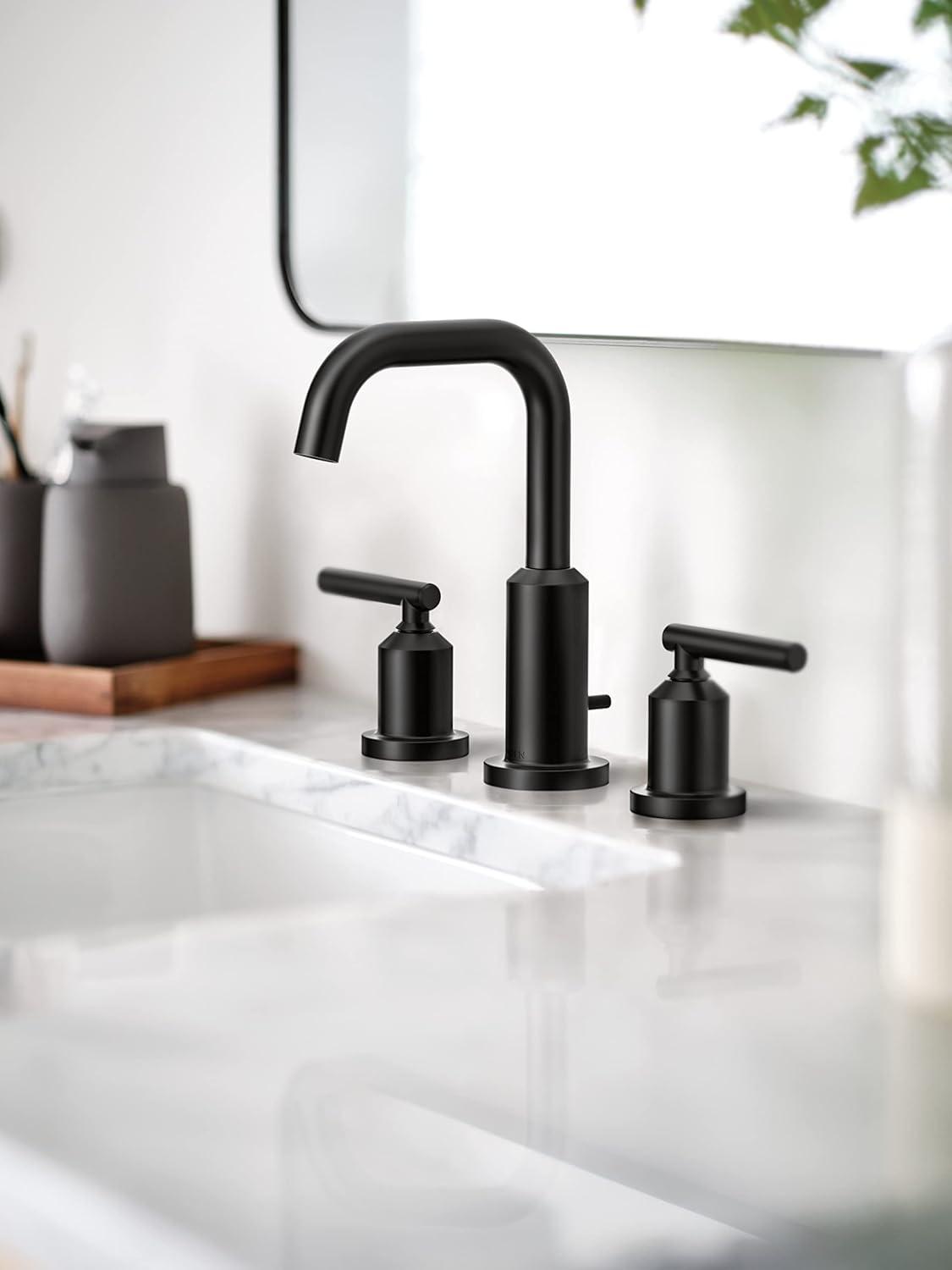 image:imageMoen Gibson TwoHandle High Arc Widespread Modern Bathroom Sink Faucet for 3Hole Setups with Valve Included Brushed Nickel TV6142BNMatte Black