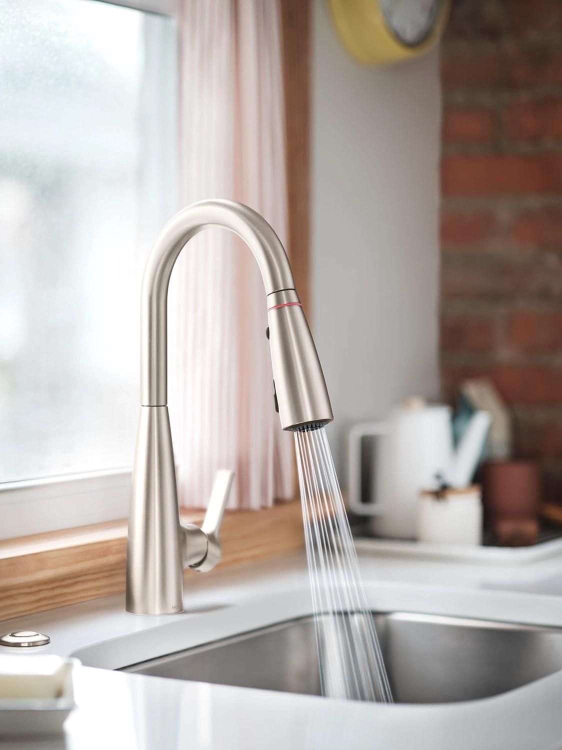 image:imageMoen Haelyn Spot Resist Stainless SingleHandle PullDown Sprayer Kitchen Faucet with an LED Light ColorCue Temperature Indicator and Soap Dispenser 87627EISRSSpot Resist Stainless
