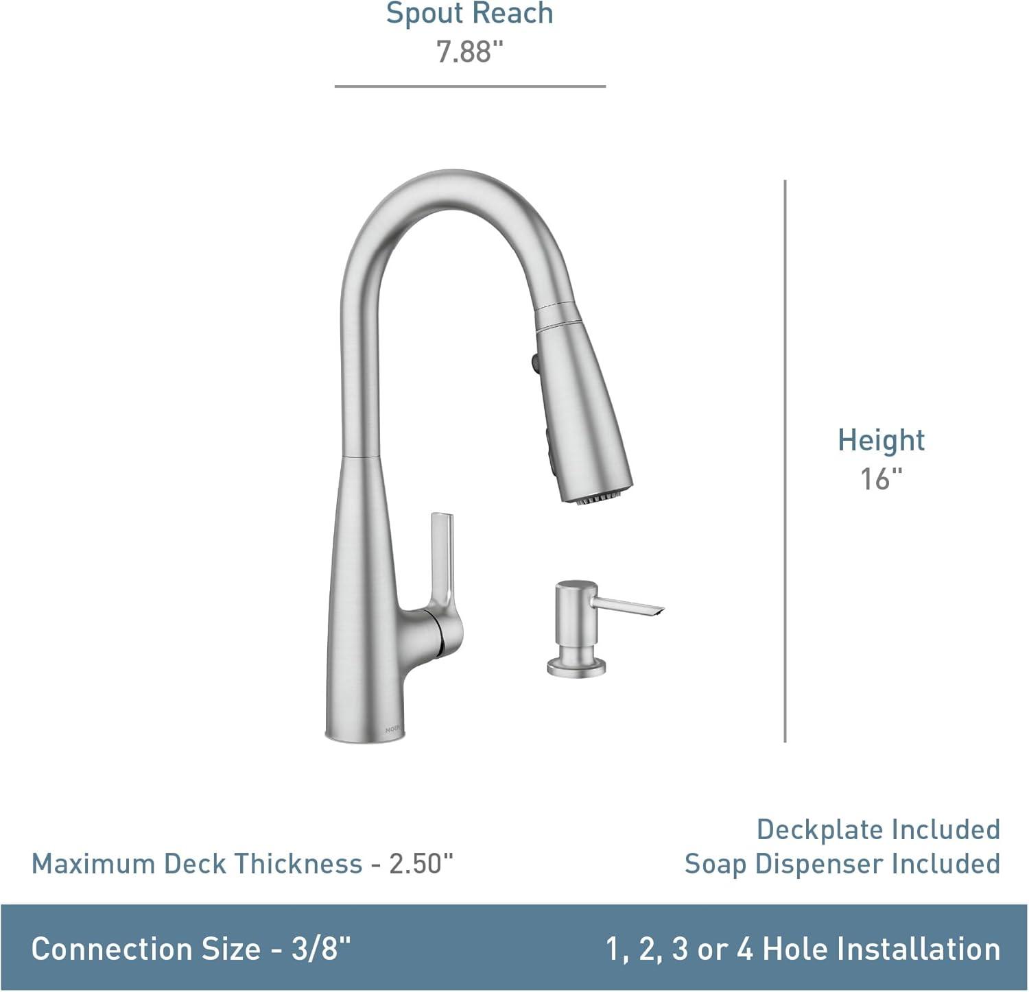 image:imageMoen Haelyn Spot Resist Stainless SingleHandle PullDown Sprayer Kitchen Faucet with an LED Light ColorCue Temperature Indicator and Soap Dispenser 87627EISRSMatte Black