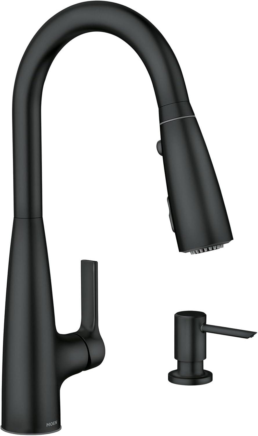 image:imageMoen Haelyn Spot Resist Stainless SingleHandle PullDown Sprayer Kitchen Faucet with an LED Light ColorCue Temperature Indicator and Soap Dispenser 87627EISRSMatte Black