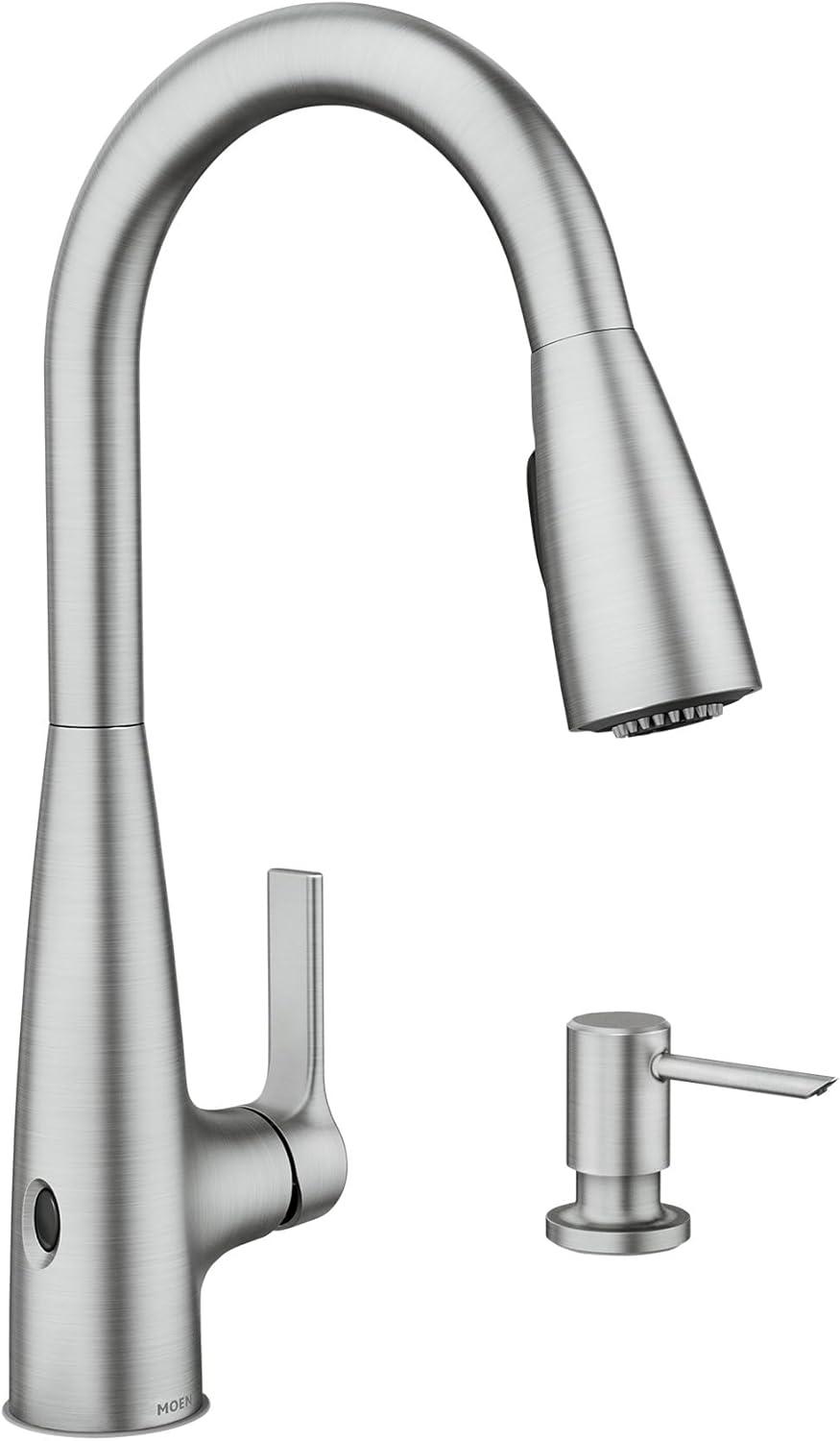 image:imageMoen Haelyn Spot Resist Stainless SingleHandle PullDown Sprayer Kitchen Faucet with an LED Light ColorCue Temperature Indicator and Soap Dispenser 87627EISRSSpot Resist Stainless