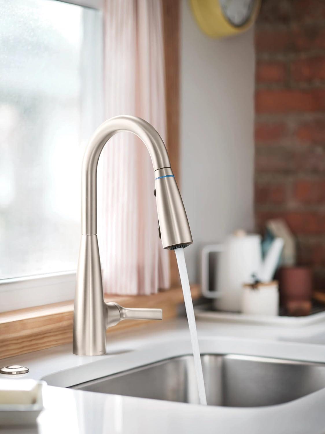image:imageMoen Haelyn Spot Resist Stainless SingleHandle PullDown Sprayer Kitchen Faucet with an LED Light ColorCue Temperature Indicator and Soap Dispenser 87627EISRSSpot Resist Stainless